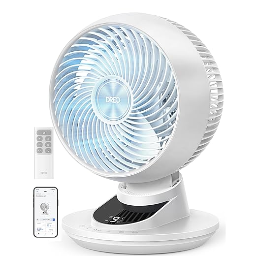 DREO Smart Fan for Bedroom, Powerful 85 ft Airflow, 12 Inches, Desk Fans in 20dB Quiet, 90°+90° oscillating fans, App/Voice Control, 9 Speeds & 8/12H Timer for Home Office Dorm