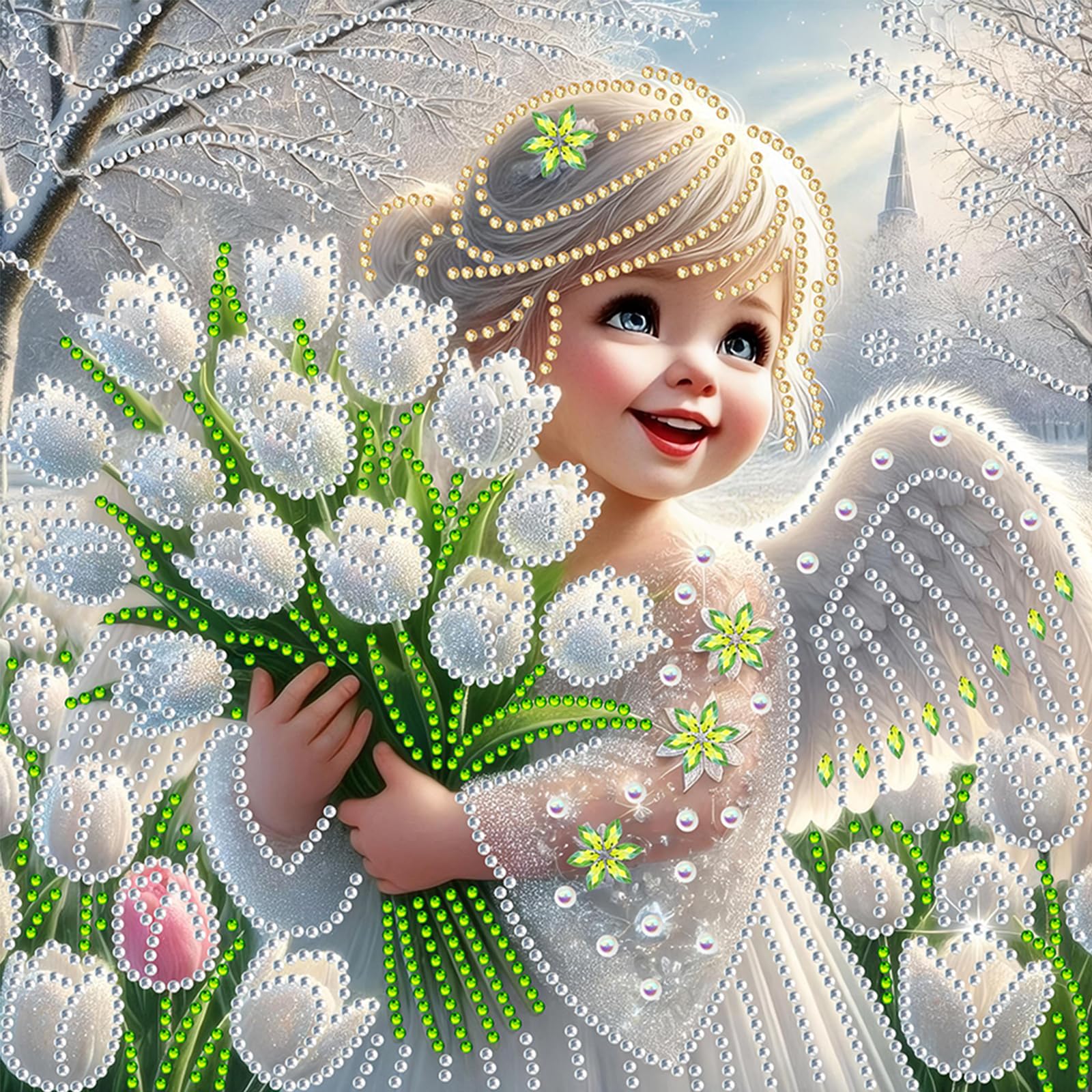 5D Special Shape Diamond Art Painting Kits for Adults – Crystal Rhinestone DIY Craft, Diamond Mosaic Kit for Beginners, Wall Decor Gift 11.8x11.8 Inch(Flower Angel)
