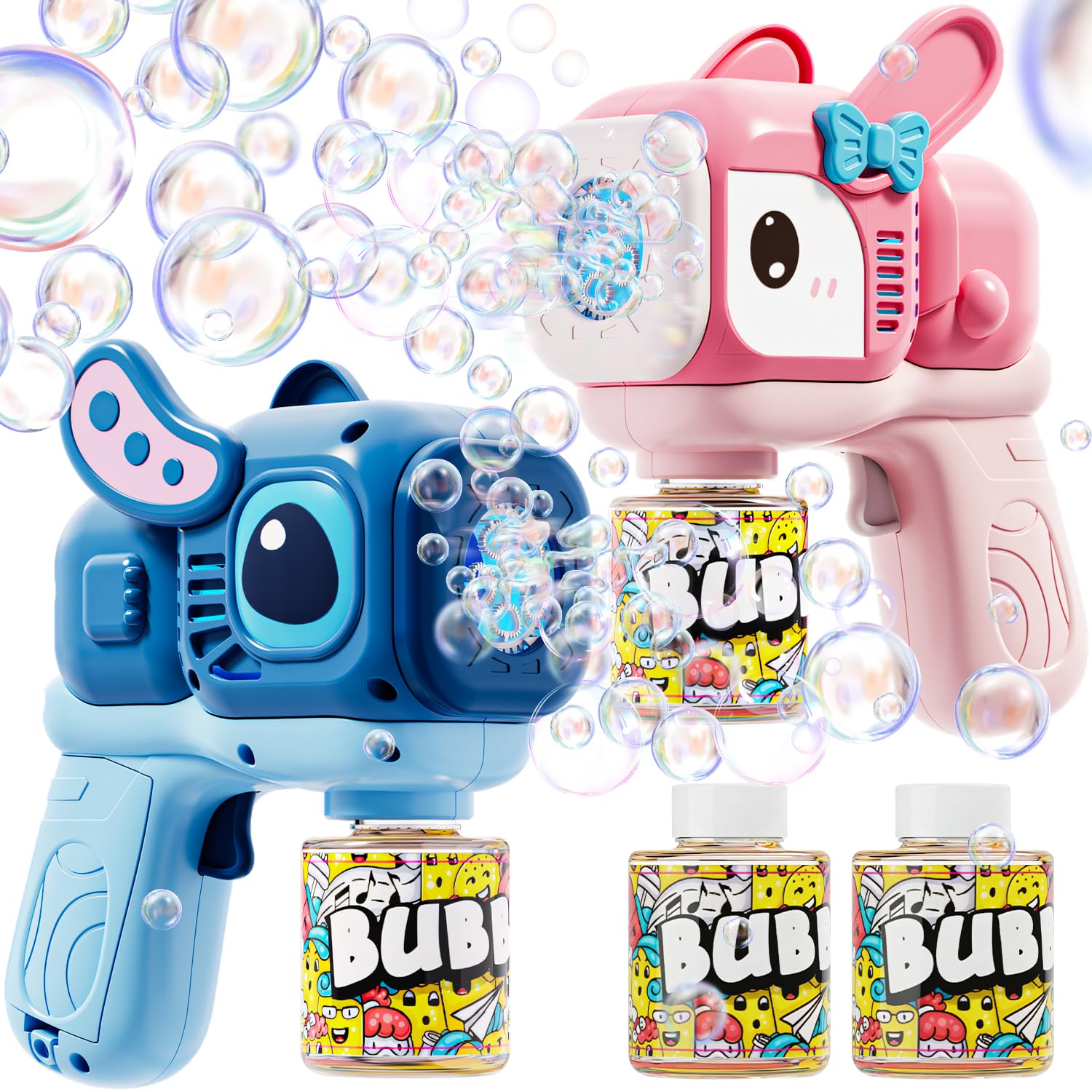 Photo 1 of 2 Pack Bunny Bubble Machine Gun for Toddlers,Fast Bubble Blast 10,000+ BPM, Leak-Proof Bubble Blower with LED Lights, Outdoor Spring Easter Toy Gift for Boys Girls Ages 3-6