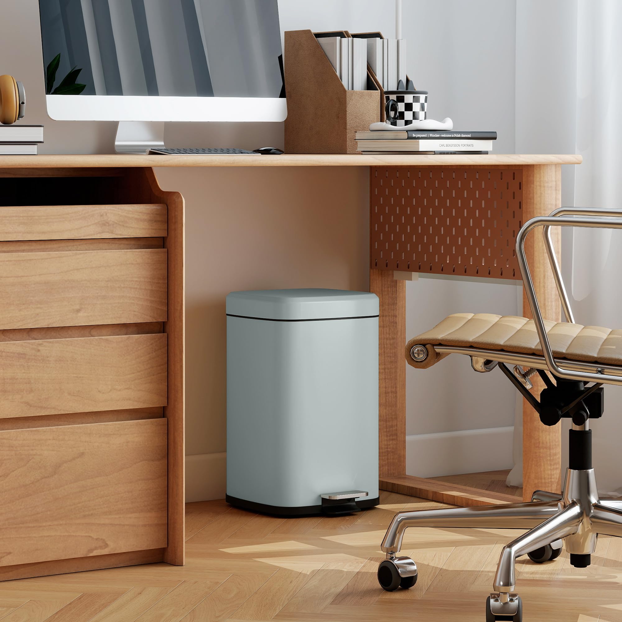 HOMCOM 20L Pedal-Mülleimer Küchen-Mülleimer Soft-Close Hellgrün | Fingerabdruckresistent, Fußpedal, herausnehmbarer Inneneimer, für Recycling und Abfall