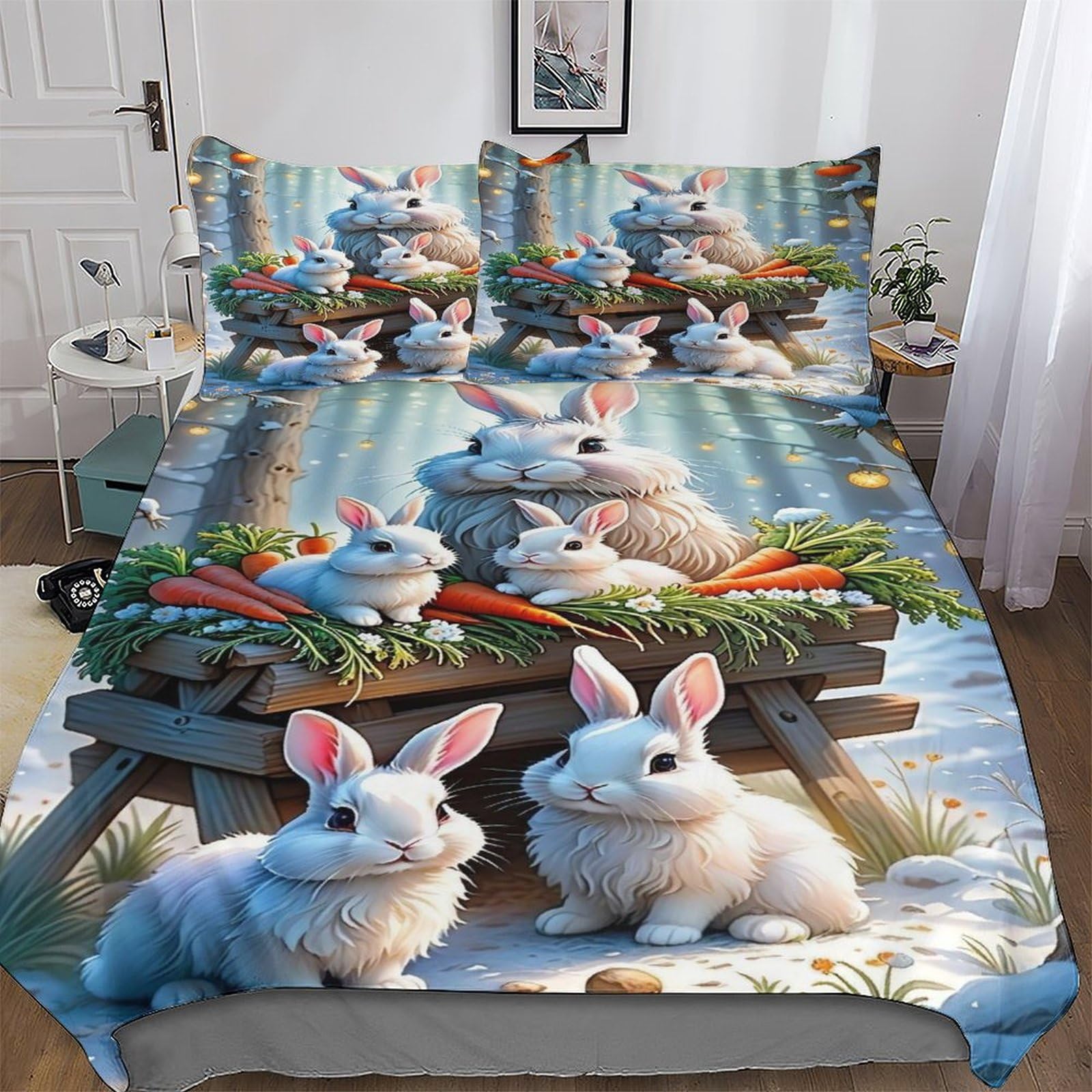 Housse de couette lapin anti-plis et facile à repasser parure de lit microfibre 220x240