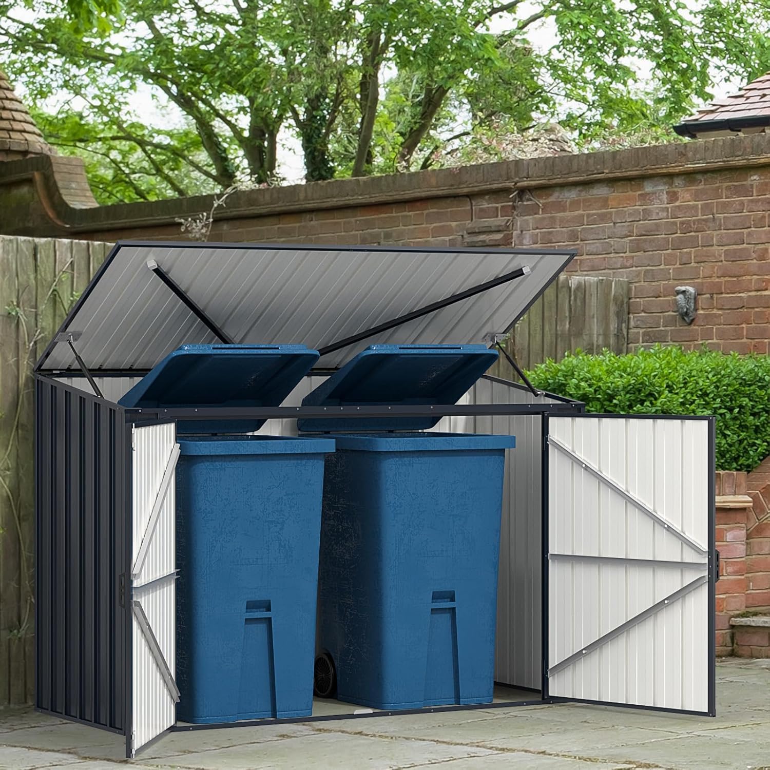 RELAX4LIFE Metall Gerätehaus, 193 x 86 x 127 cm, Gartengerätehaus Outdoor mit abschließbaren Türen, Wetterfester Geräteschuppen für Mülltonnen, Werkzeuge, Fahrrad, Gartenhaus 1,9m³, Anthrazit
