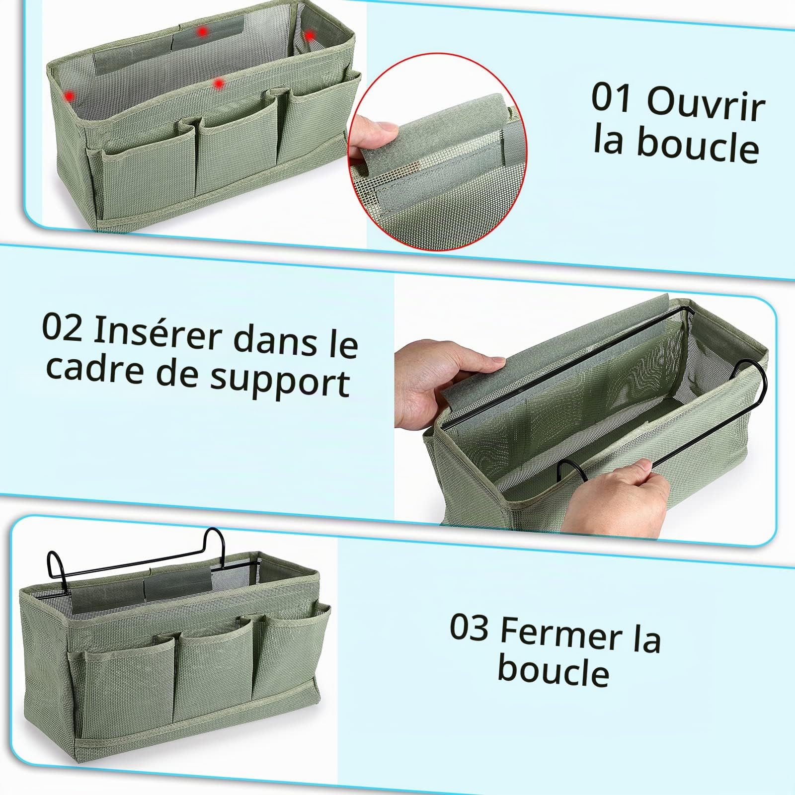 IGNPION Caddy de rangement en filet à suspendre au chevet, poches pour lit, paniers pour dortoir, organisateur de lit, sac de rangement polyvalent à suspendre pour la maison, le bureau, l’école, le