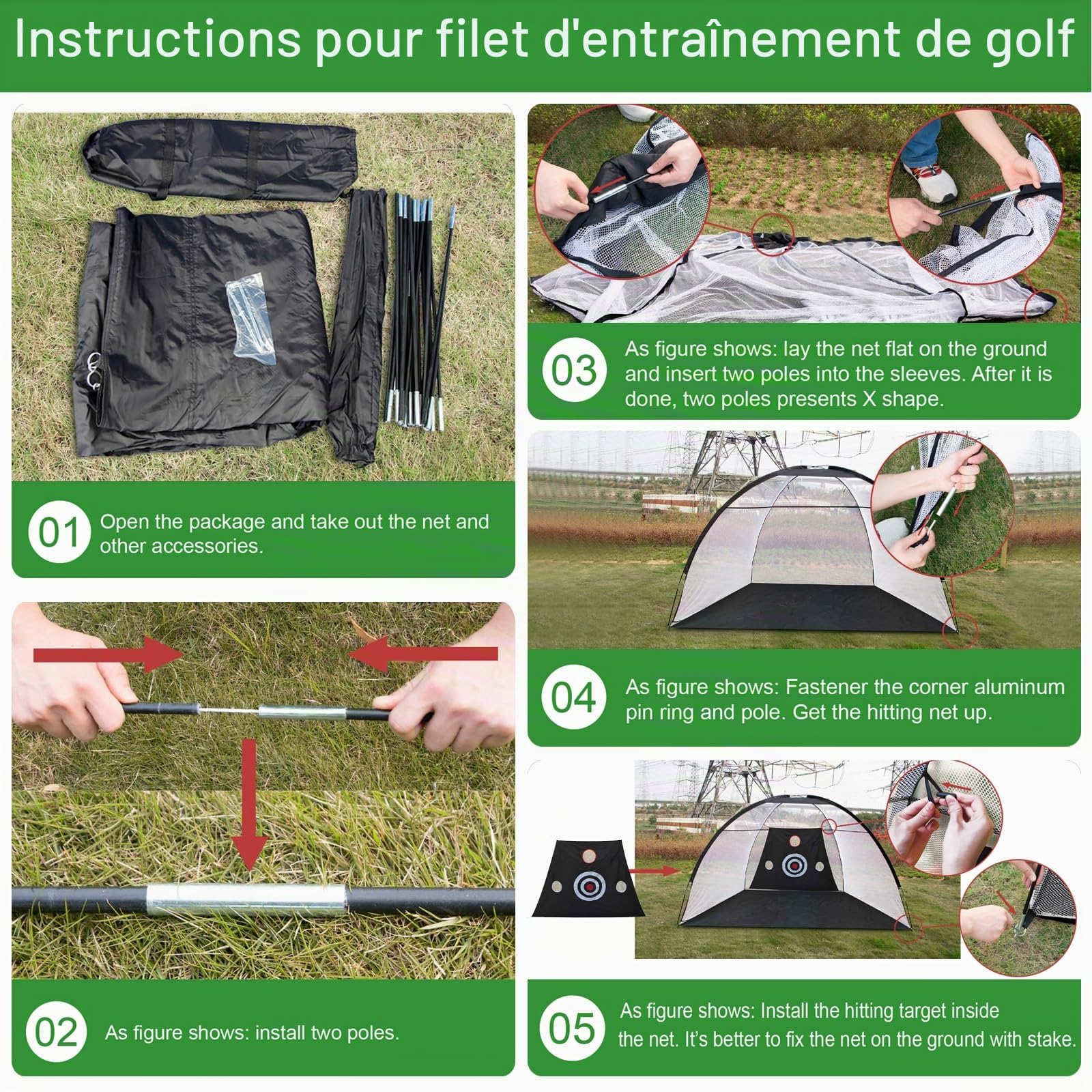 Filet d'entraînement de Golf, 10x7FT Pratique Filet Golf, Simulateur de Formation Cible pour Extérieur Intérieur, Cadeaux pour Hommes