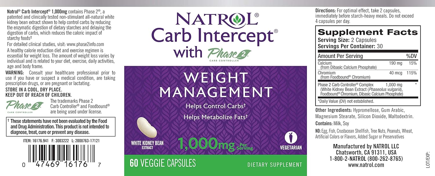 Buy Natrol Carb Intercept with Phase 2 Carb Controller Capsules, White