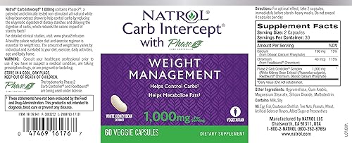 Miniatura 4 de Natrol Intercept de carbohidratos con cápsulas de control de carbohidratos de fase 2, extracto de frijol blanco, ayuda a controlar los