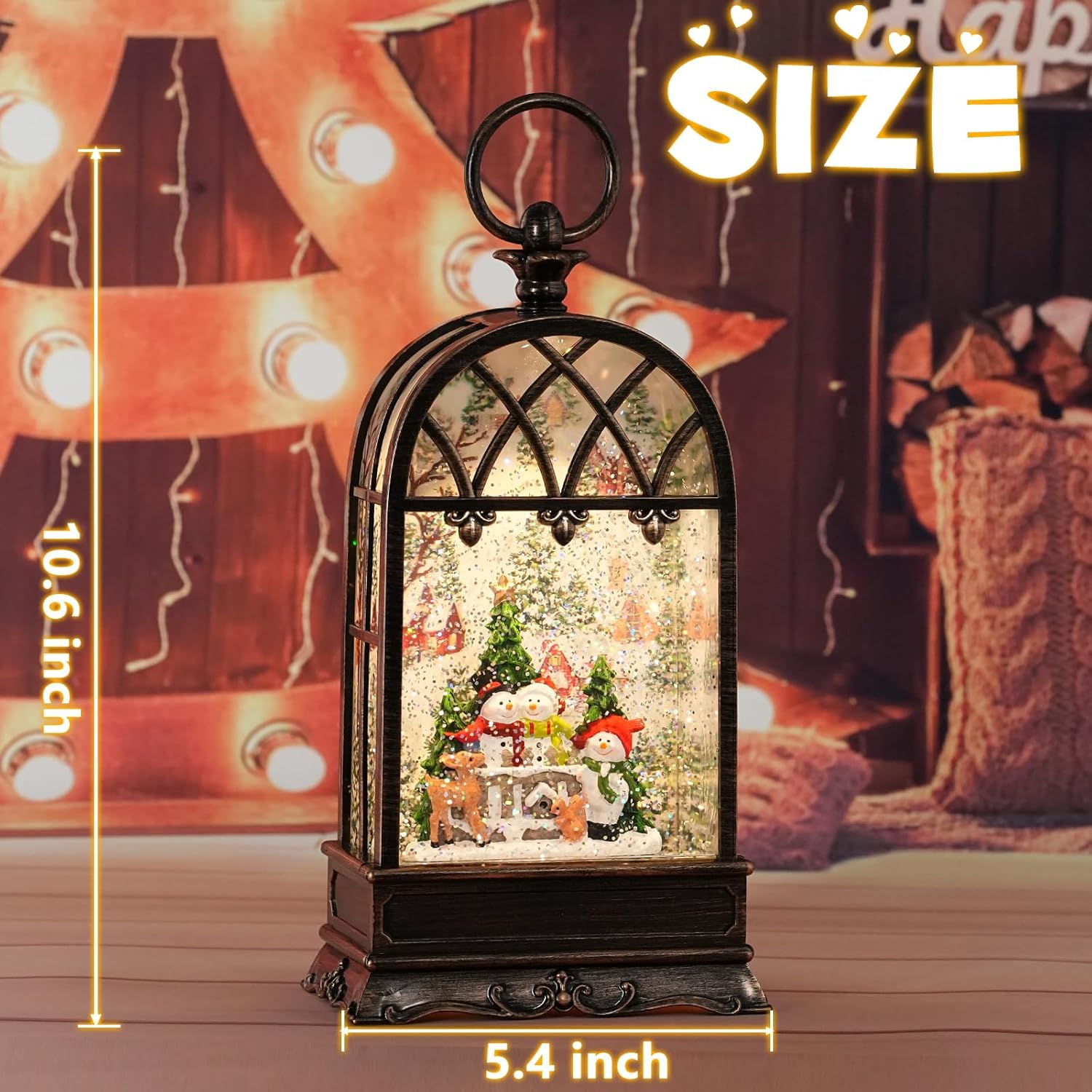 Snow Globe Christmas with Snowman Elk, Lighted Christmas Snow Globes with Timer, Swirling Musical Glittering Snow Globes Lantern for Christmas Decoration(Snowman Elk Squirrel) - Image 4