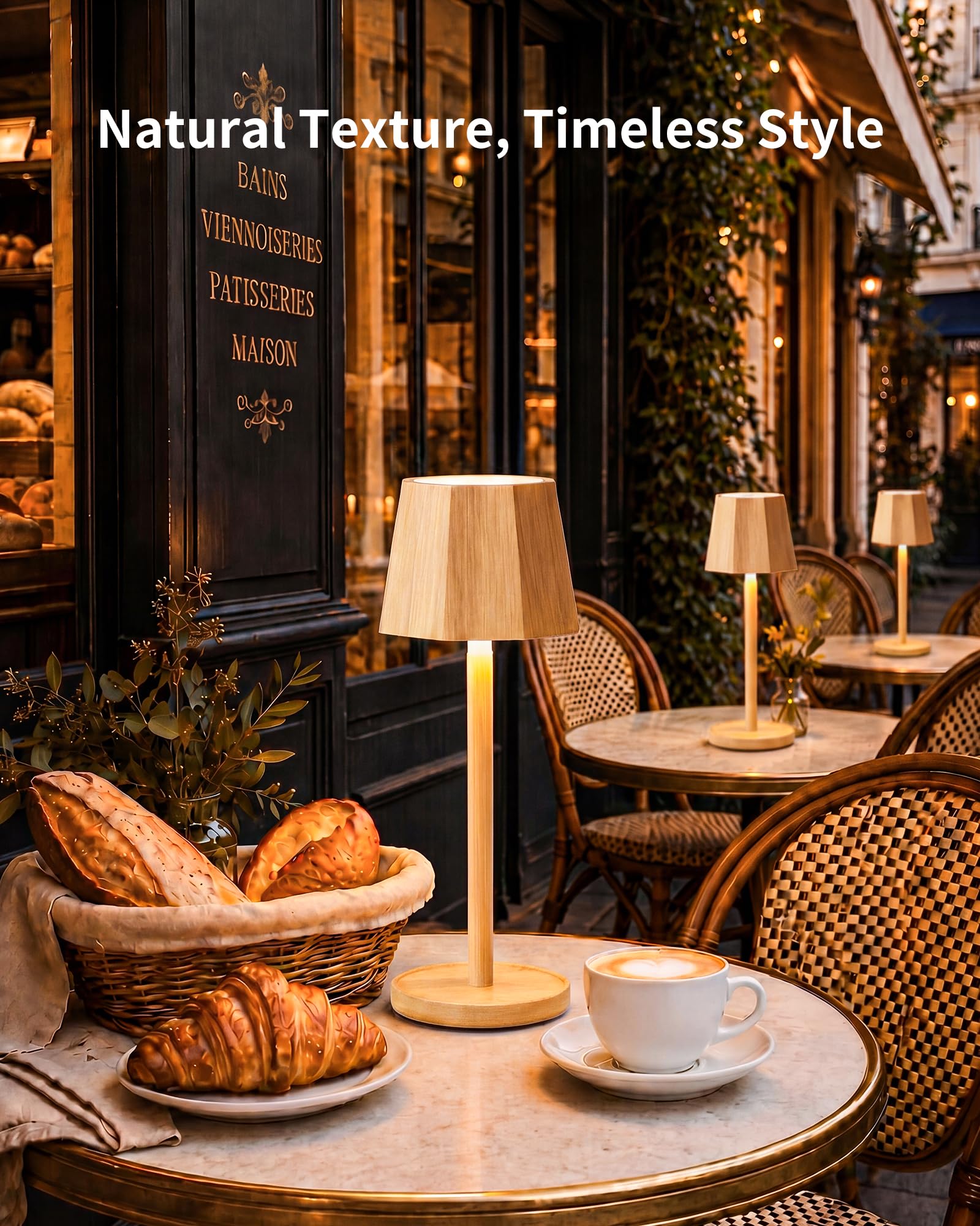 Lámpara LED de Mesa Inalámbrica–Recargable,Touch Dimmerable,Estilo Escandinavo Bohémien en Bambú,Impermeable,Luz Ambiental Portátil para Mesita de Noche,Dormitorio,Sala,Patio-BAMO TL12