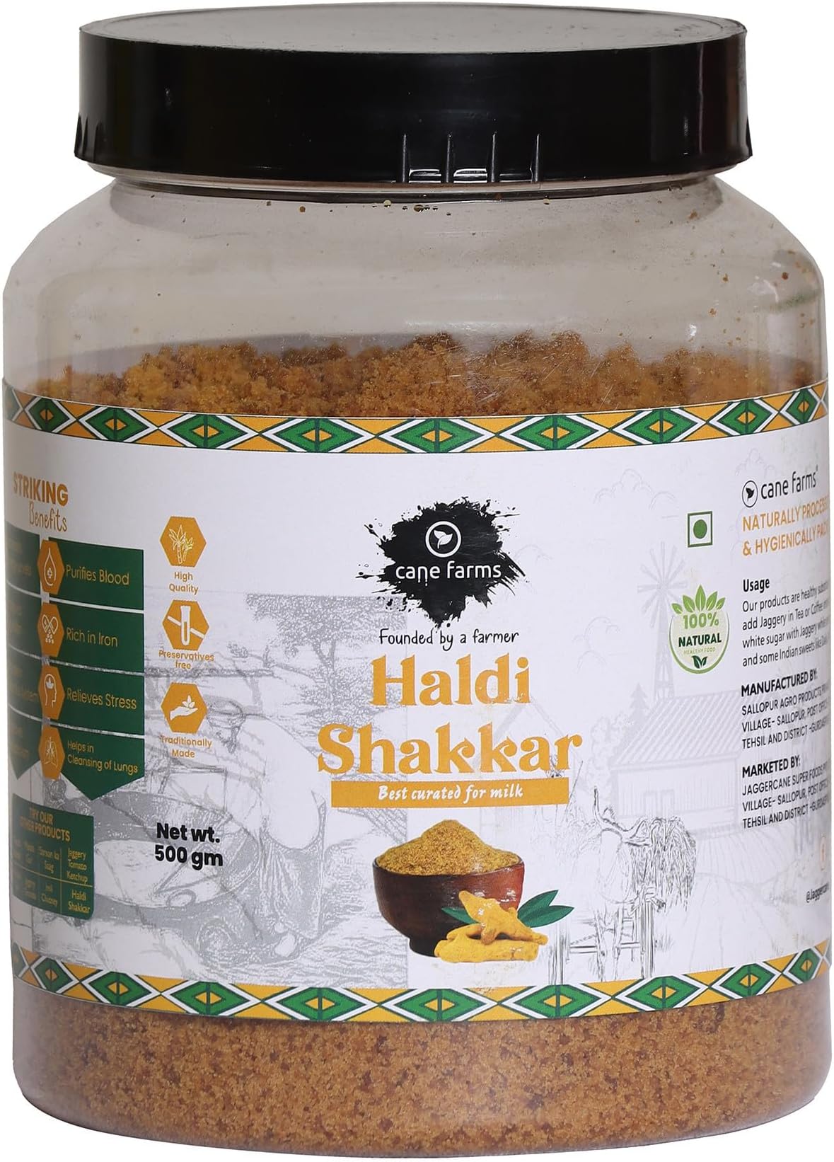 Jaggercane Haldi Shakkar jaggery, gur, gud 500g chemical free, gluten free, vegan, haldi vala doodh