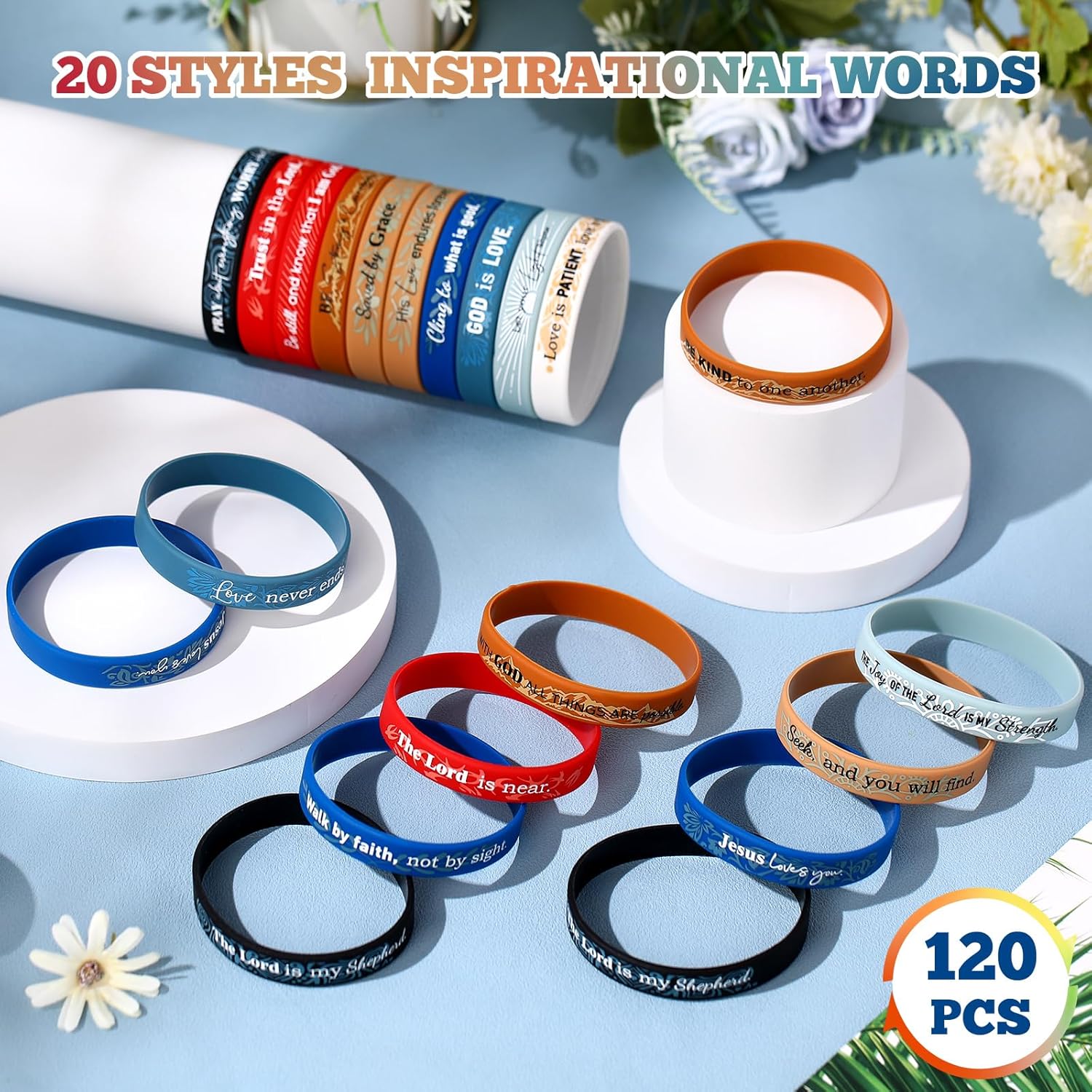 Bucherry 120 Pcs Rubber Bible Verse Bracelets Bulk Religious Silicone Christian Scripture Bracelets Inspirational Bible Verse Jesus Wristbands for Easter Carnival Party Favors Men Women - Image 6