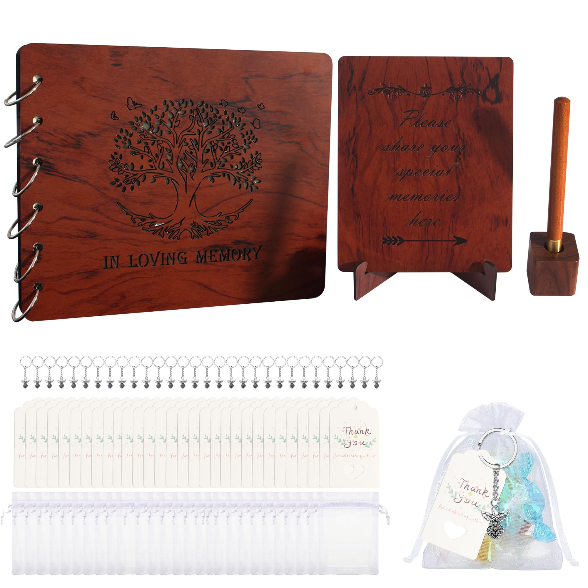 Livre d'or funéraire en bois avec panneau de table et stylo pour commémoration