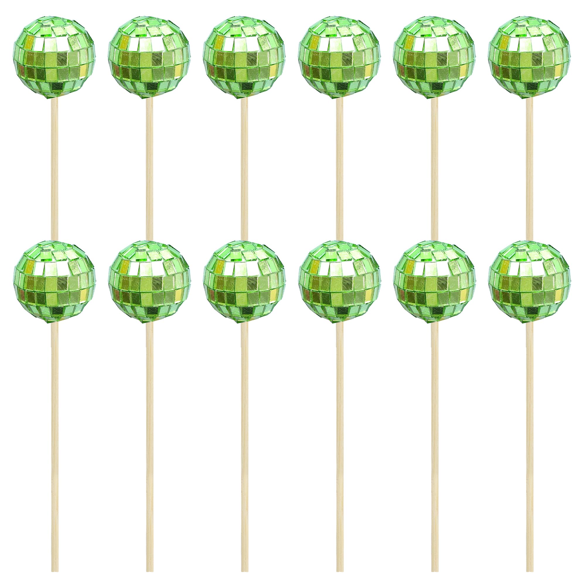 Ephlyn 24Pcs Green Disco Ball Cupcake Toppers and Picks - Mini Cake Decorations for 70s Disco Theme Party - Image 3