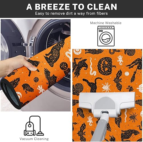 Miniatura 6 de Juego de 2 alfombras y tapetes de cocina de Halloween, antideslizantes, lavables, caras de calabaza de Halloween, tapetes de cocina para piso,