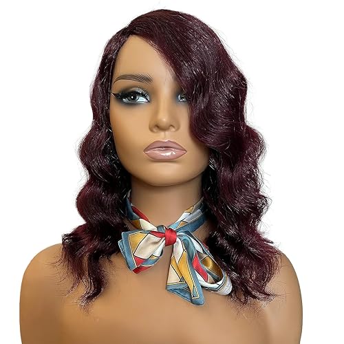 Peluca ondulada de cuerpo suelto 100% virgen de cabello humano brasileño hecho a máquina, peluca sin pegamento de 16 pulgadas con ondas oceánicas