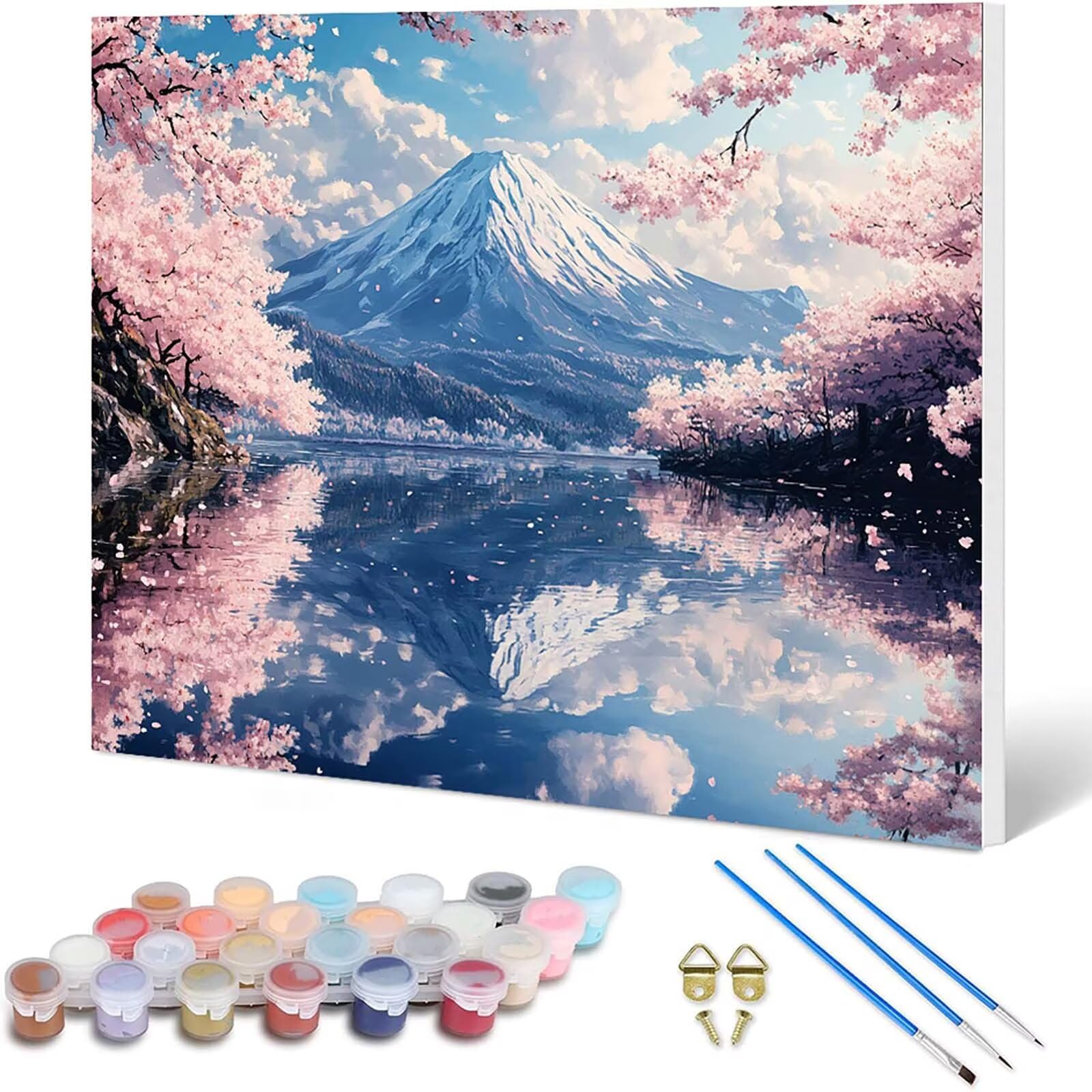 Malowanie według numerów Mount Fuji Malowanie według numerów dla dorosłych, Malowanie według liczb Kwiaty wiśni Paint by Numbers Adult z 3 pędzlami Akrylowy obraz do dekoracji domu, Prezent 80x60cm