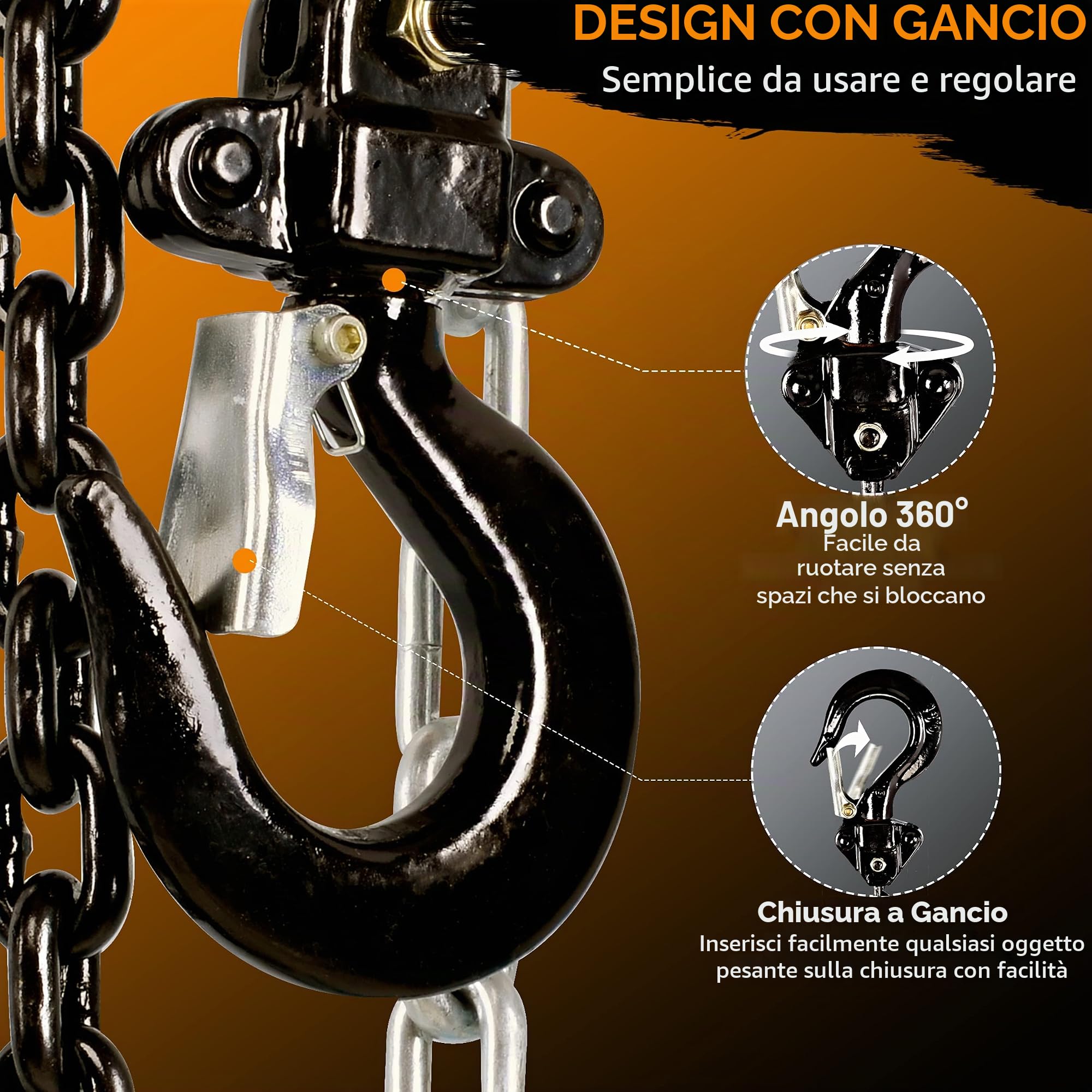 SuperHandy Catena Manuale Block paranco Come Along 1 TON 2200LBS Capacità 10FT Ascensore Heavy Duty Ganci Commercial Grade in acciaio per sollevamento Tirare costruzione di edifici garage