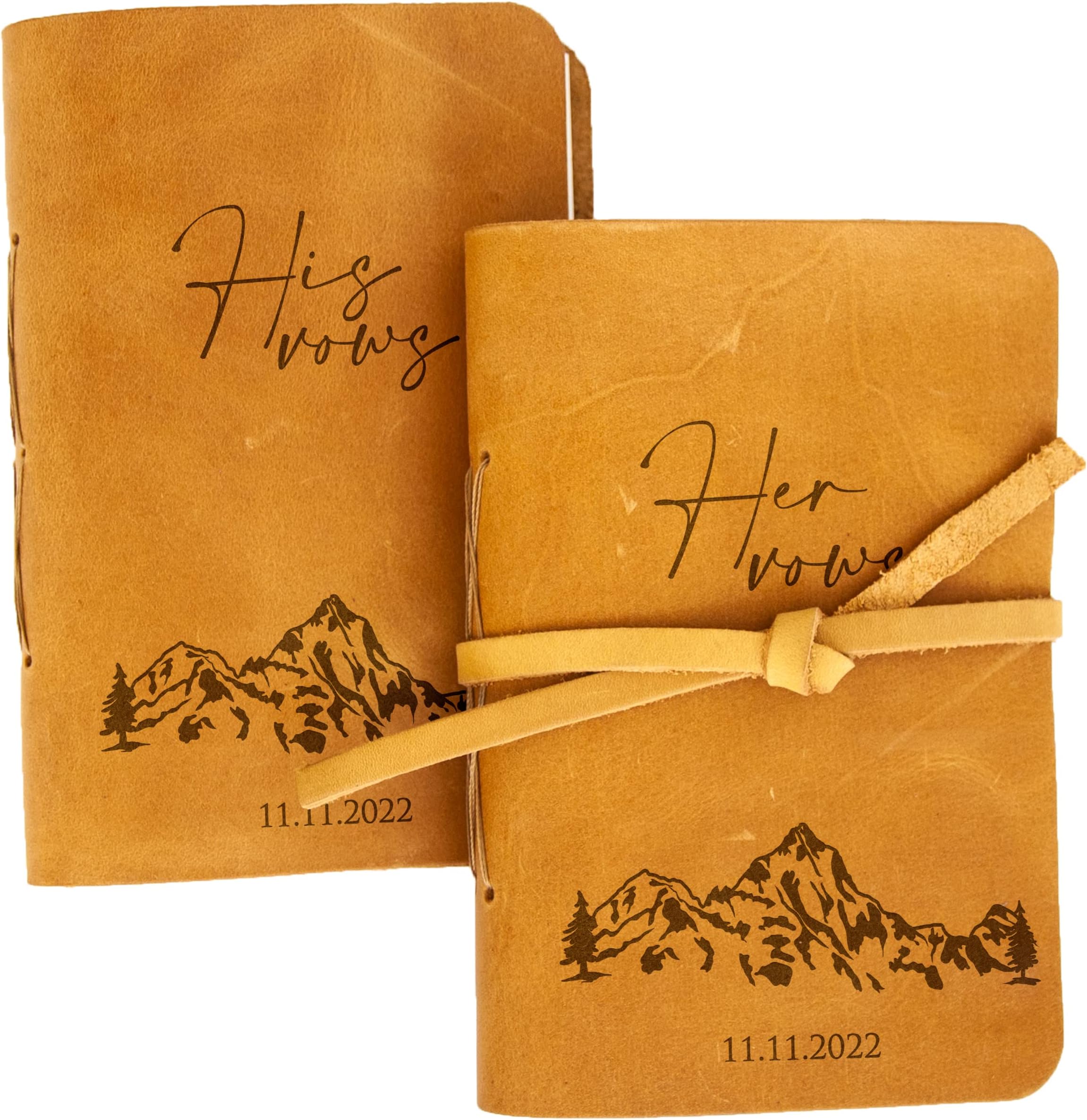 Mountains Vow Books - Leather Wedding Vow Books Set of 2 - His & Hers Vow Books - Wedding Ceremony Journals for Bride and Groom - Personalized Leather Vow Books
