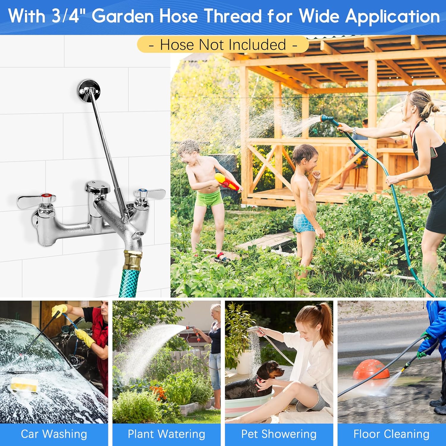 Commercial Mop Sink Faucet Service Sink Faucet with 6-1/2" Vacuum Breaker Spout, Wall Mount 8" Adjustable Center, with 3/4" Hose Thread, Pail Hook, Chrome-Plated for Utility, Laundry, Garden - Image 8