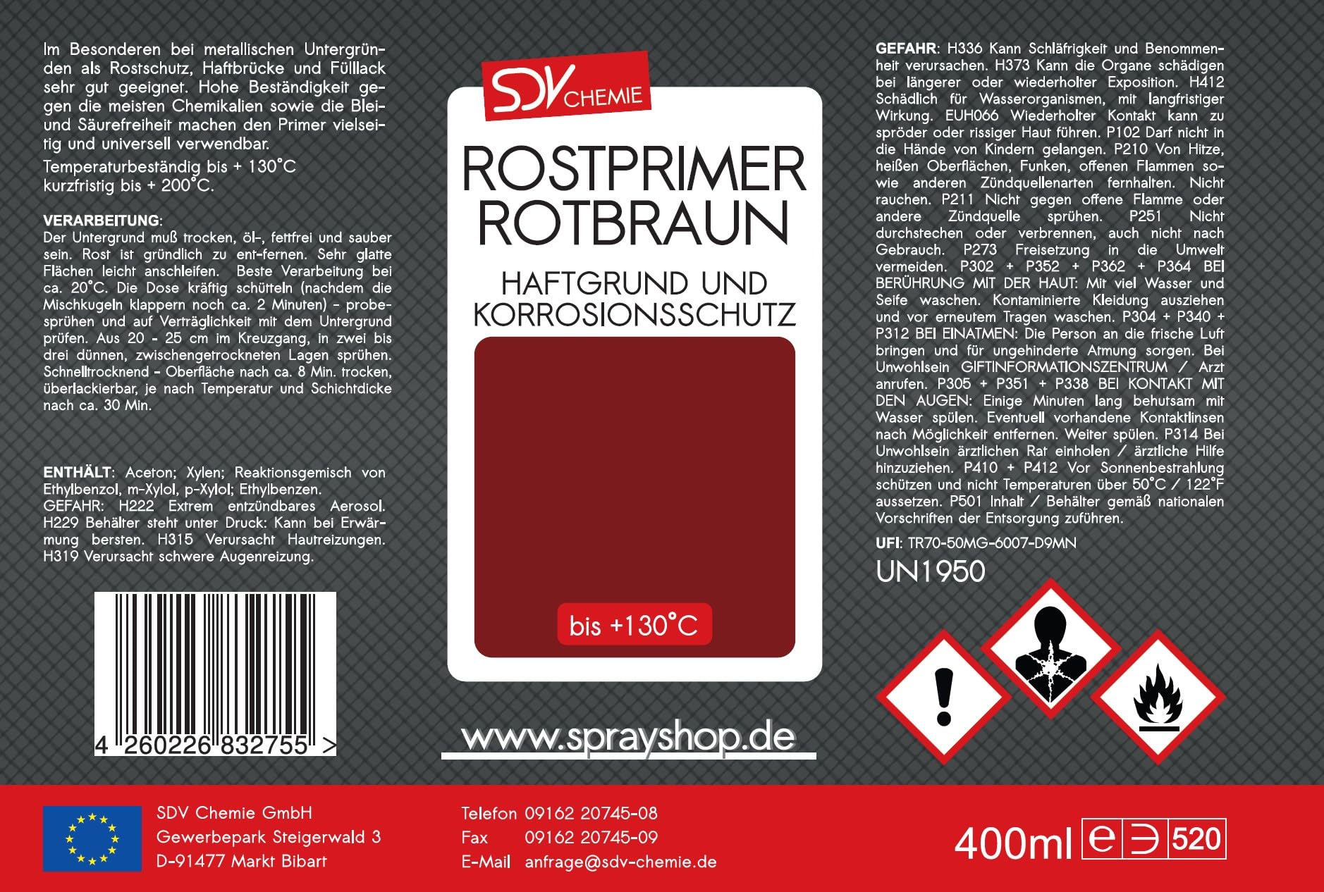 SDV Chemie Haftgrund rotbraun 12x 400ml Acryl Lackspray