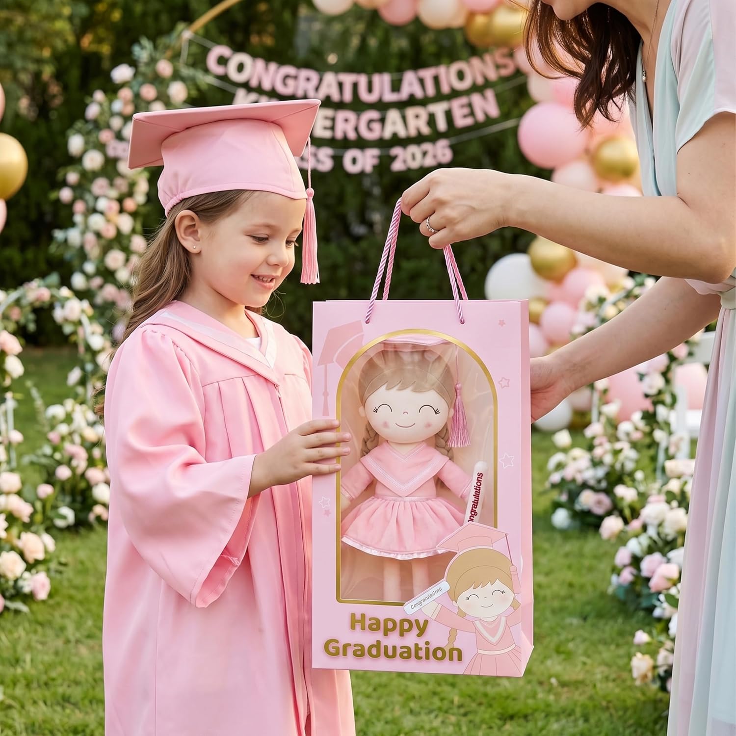 Gloveleya 16" Graduation Girl Doll - Pink Plush Toy with Cap & Gown - Preschool Kindergarten Graduation Gifts for Girls, Class of 2026 Milestone Keepsake