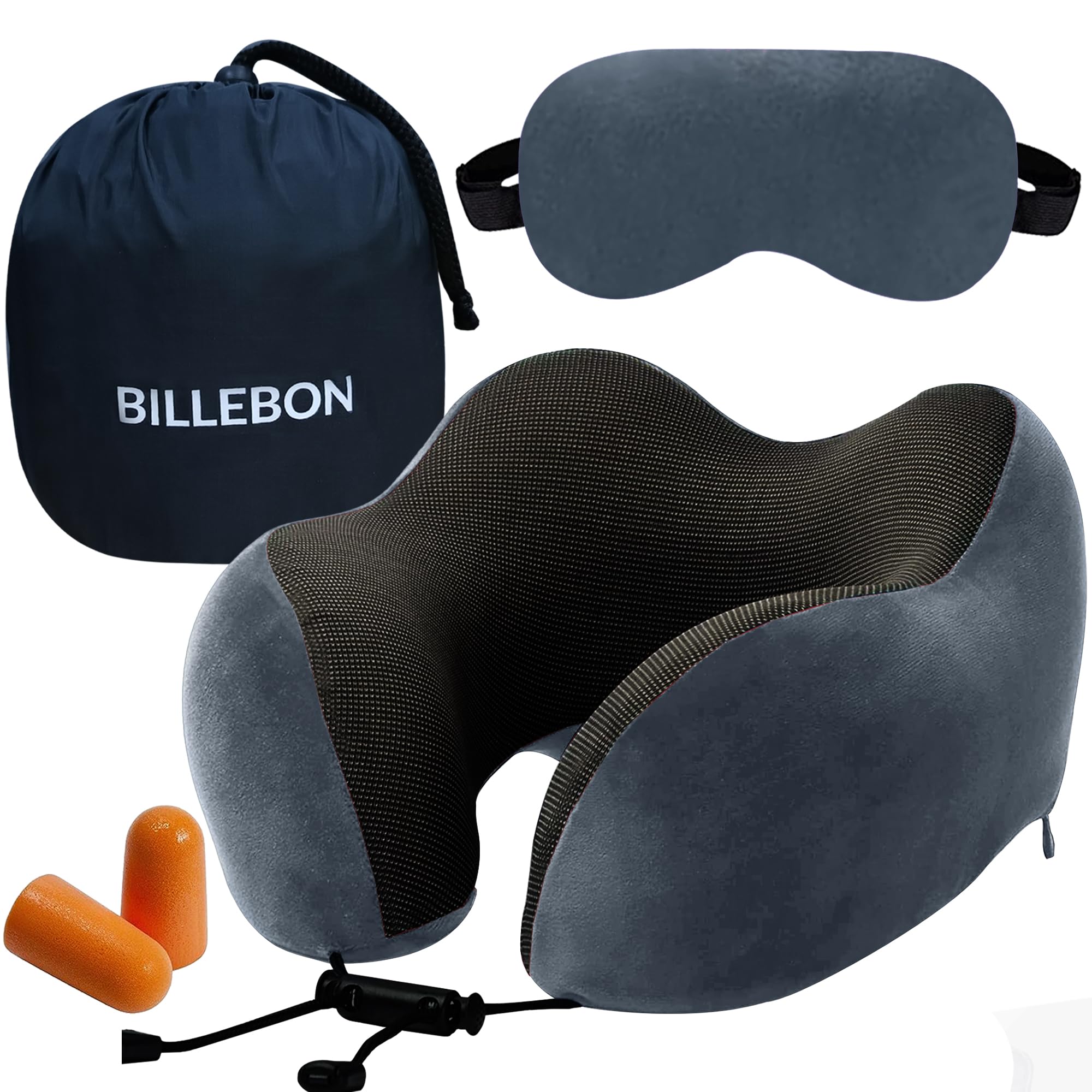 Premium Memory Foam Travel Neck Pillow Combo with Soft Eye MASK, Carry Bag, and Ear Plugs (Grey with Eye Mask)-image-35