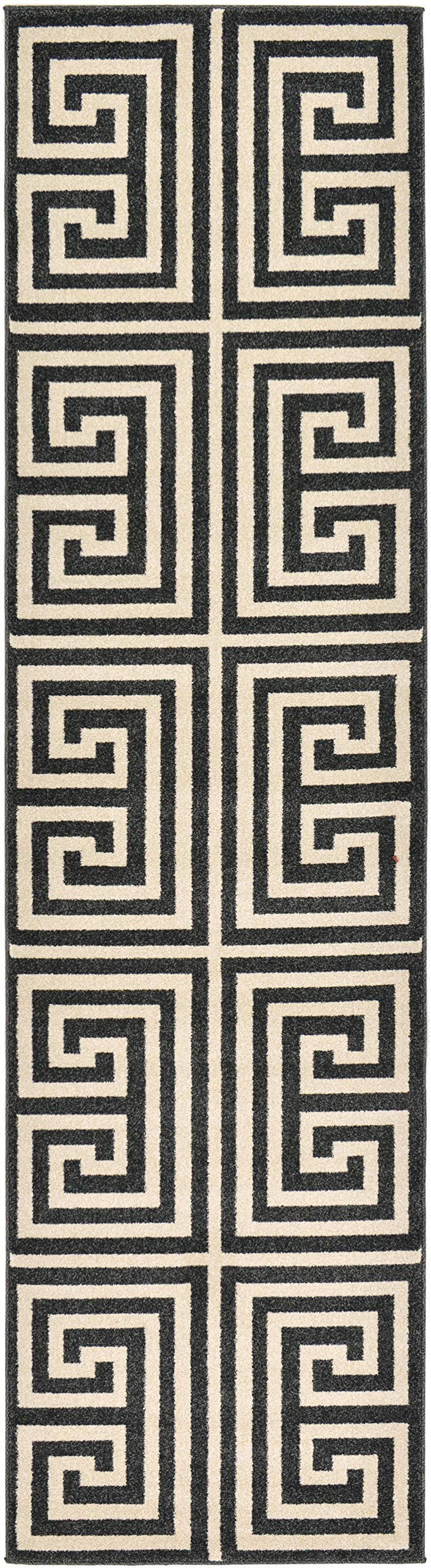 Unique Loom Athens Collection Classic Geometric Modern Border Design Area Rug (2' 7 x 10' 0 Runner, Black/ Beige)