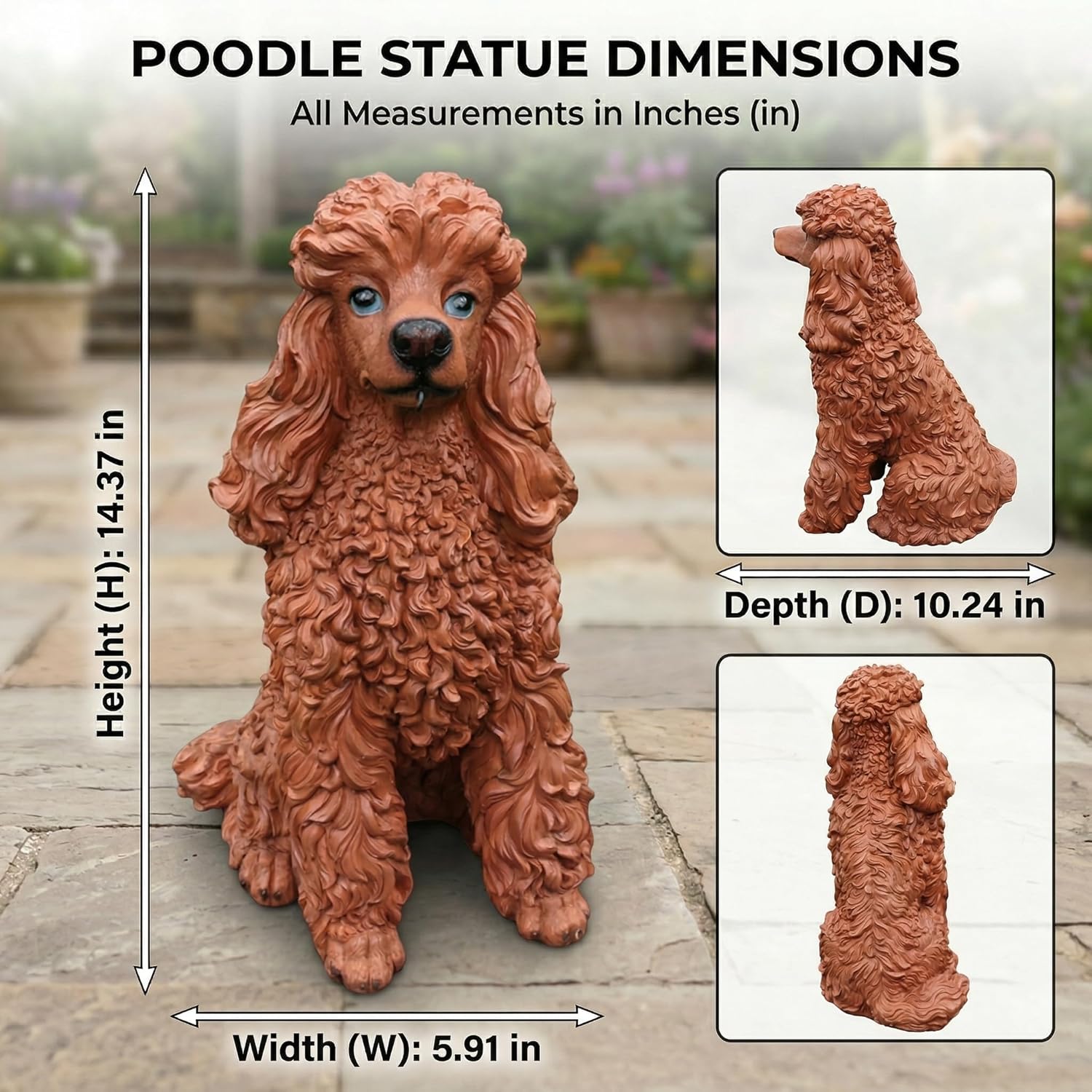 Poodle Solar Statue with Lantern, Interchangeable Welcome and On Patrol Sign, Outdoor Dog Decor Animal Sculpture for Front Porch, Patio and Yard