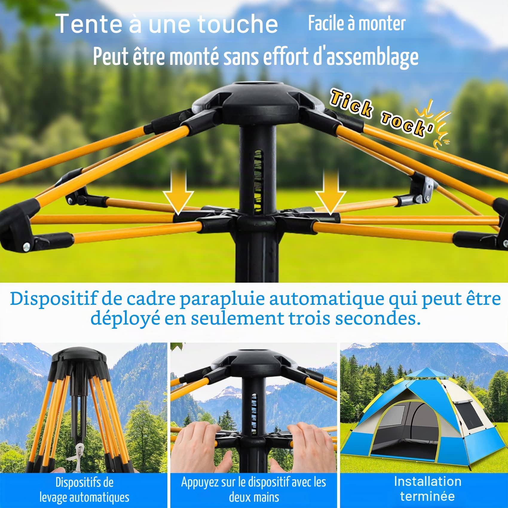 Tente de camping automatique et légère pour 3 à 4 personnes, imperméable, coupe-vent, protection UV, parfaite pour la plage, l'extérieur, les voyages, la randonnée, le camping, la chasse, la pêche, etc