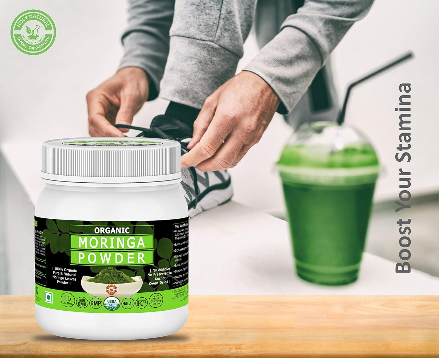 Moringa Leaves Powder- 16 Oz, USDA Certified I 100% Pure & Natural, Have Excellent Source of Many Vitamins and Mineral I RAW, Greenish Like Leaves, NO Preservative, Non GMO