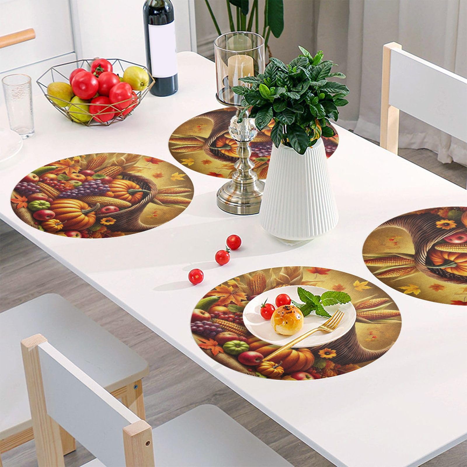Amazon｜Harvest Cornucopia ブラウン テーブルマット 1枚セット 円形 