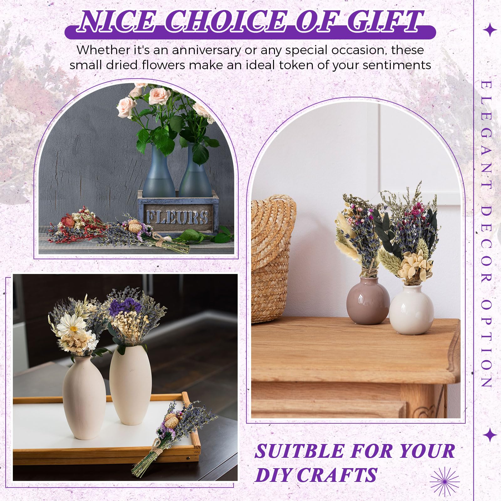 Layhit Boho-Trockenblumenstrauß, Mini-Hochzeit, handgefertigt, Trockenblumen, Dekoration für Vasen, Basteln, Foto-Boutonniere für Männer, Blumenpflanze für Brautjungfer, Geschenk,