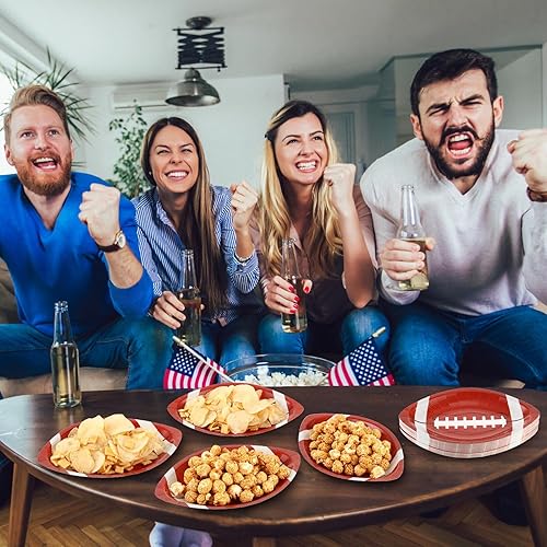 Miniatura 4 de Zubebe 200 platos de fútbol para fiestas, platos de papel desechables en forma de fútbol, bandejas para servir vajilla, para eventos deportivos,