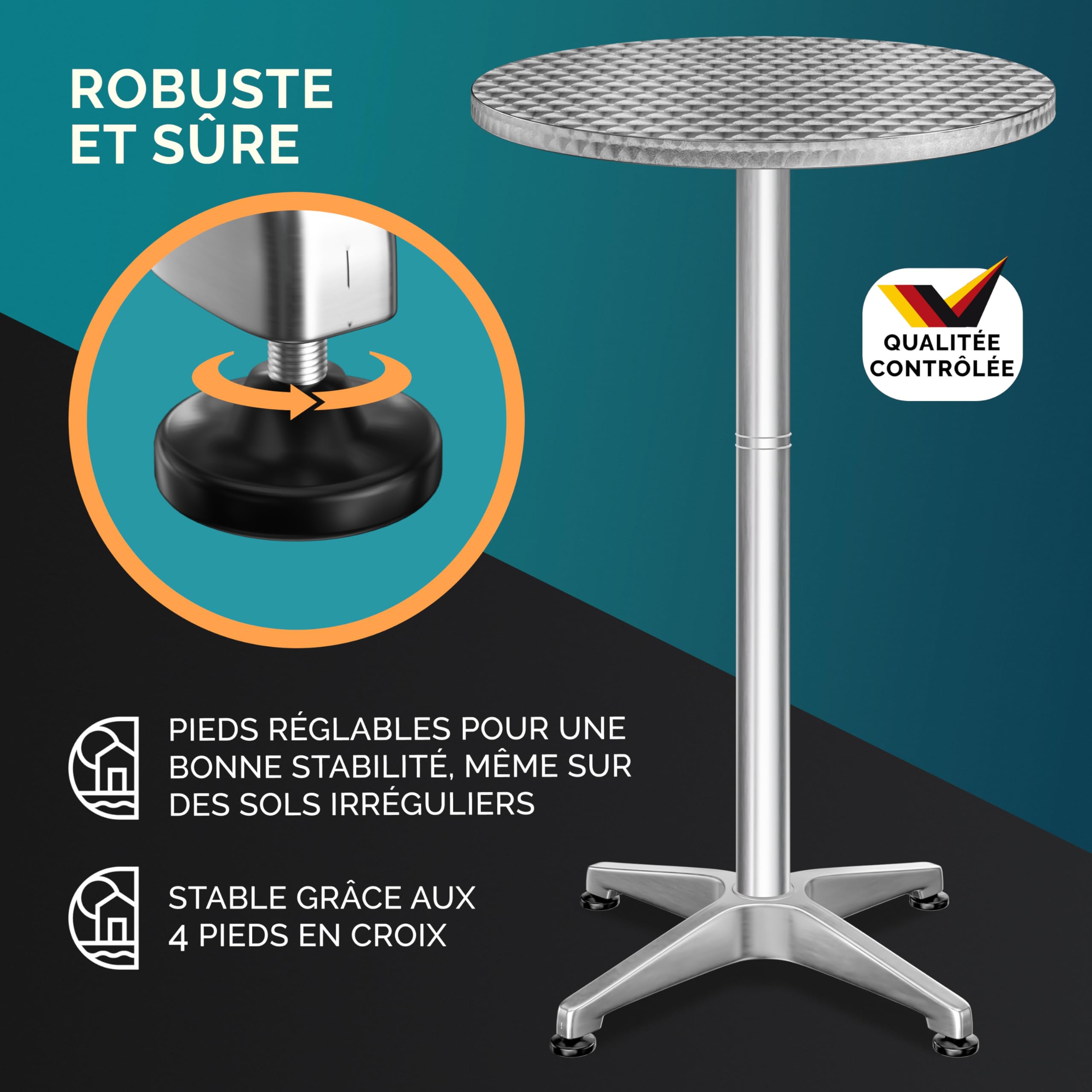 Casaria® Table Basse Pliante Intérieur Extérieur - Set de 2 Tables à Manger Rondes - Hauteur Ajustable 70-115 cm - Plateau Pliable - Ilot Cuisine, Meuble Bar, Mange Debout, Table de Jardin