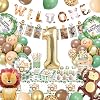Wild One Birthday Decorations, 1st Birthday Decorations for Boys Girls, Safari Jungle Theme Party Decorations With Balloons, Paper Plates, Cups, Tablecloths, Wild One Party Supplies for 20 Guests