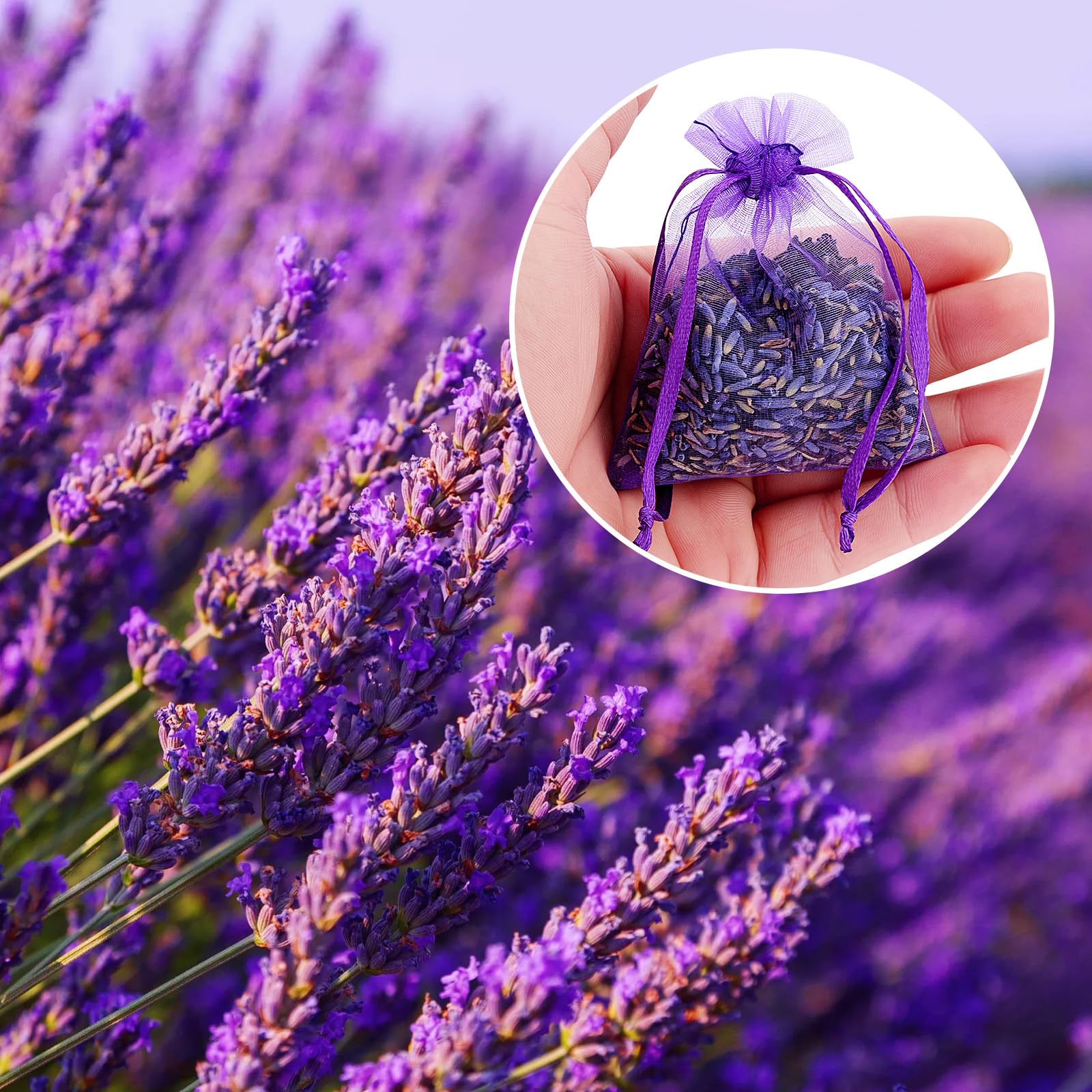 20 Sachets de Lavande Séchée Naturelle - Lavande Séchée pour Armoires, Tiroirs, Placards et Linge - Sacs Parfumés pour Maison et Voiture