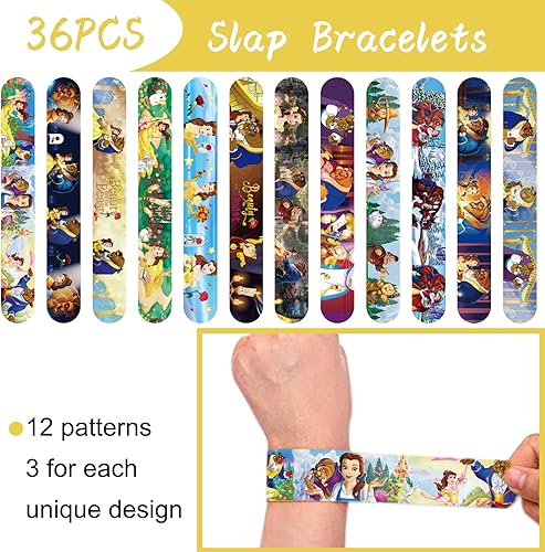 Miniatura 3 de Juego de 86 pulseras de la Bella y la Bestia, incluye 36 pulseras y 50 calcomanías de La Bella y la Bestia, recuerdos de fiesta de cumpleaños con
