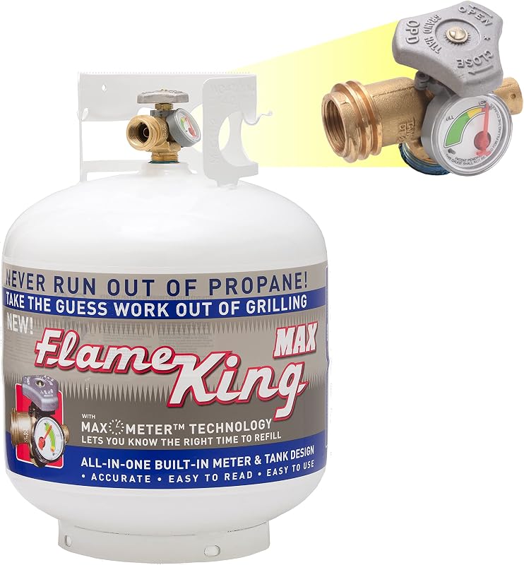 Flame King Cilindro de tanque de propano de acero de 20 libras con válvula de dispositivo de protección contra desbordamiento y medidor incorporado, ideal para parrillas y barbacoas