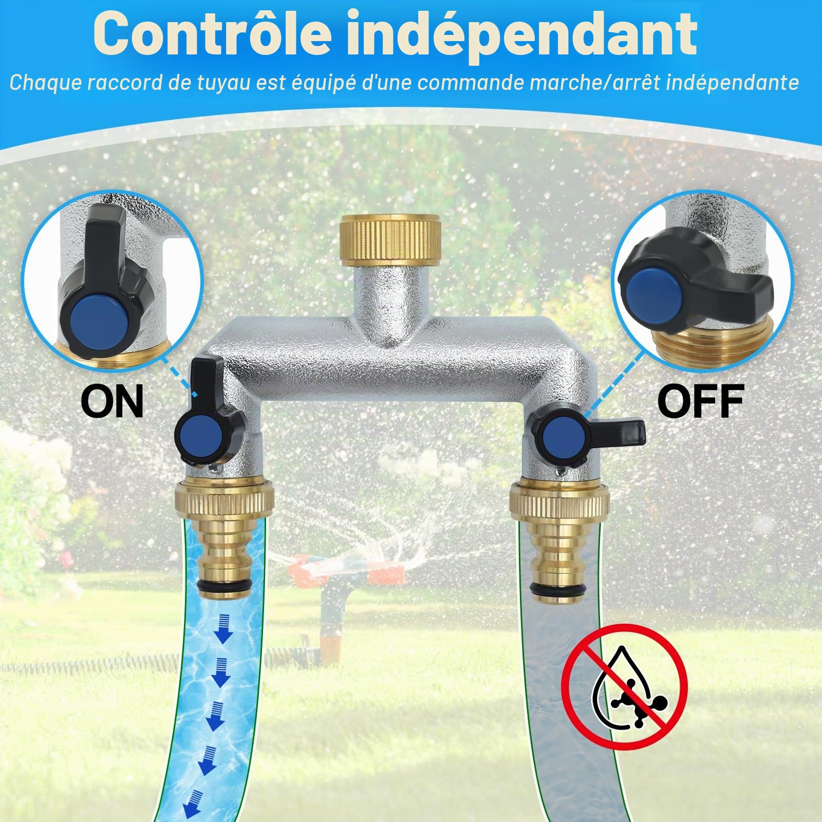 Robinet Distributeur 2 Voies, Adaptateur de Tuyau D'arrosage 3/4, Distributeur D'eau à 2 Voies de avec à Boisseau Sphérique, Vanne 2 Voies Distributeu D'eau Les systèmes d'irrigation