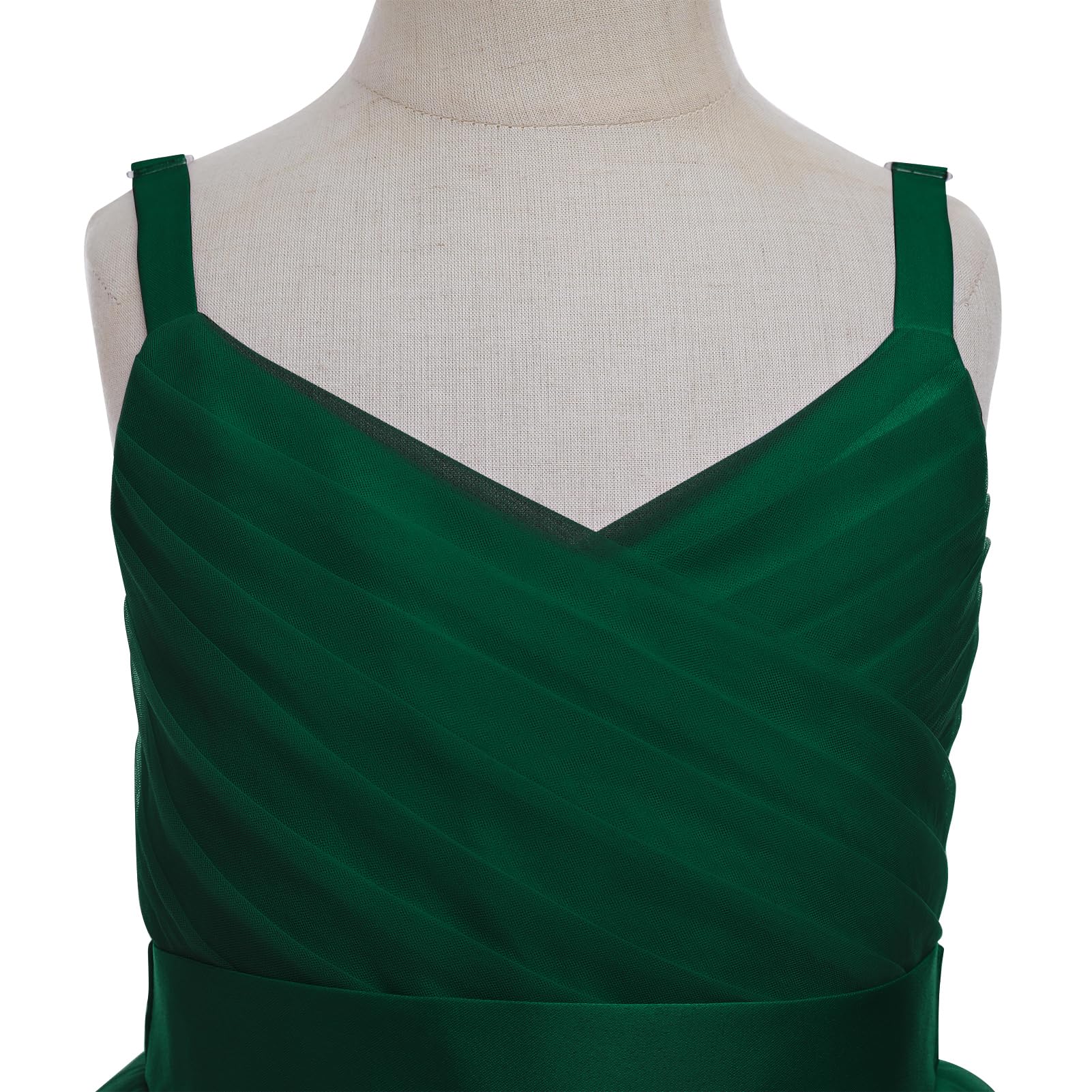 IMEKIS Vestito per bambine e ragazze, per damigella d'onore, senza maniche, con scollo a V, con volant, in tulle, elegante, per la prima comunione, per il compleanno, per la festa