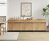 Vista 21 de WAMPAT Aparadores Buffet Multifuncionales 2 en 1, Aparador Moderno con Estante Ajustable y Base de Metal, Gabinete de Barra de Café Gabinete