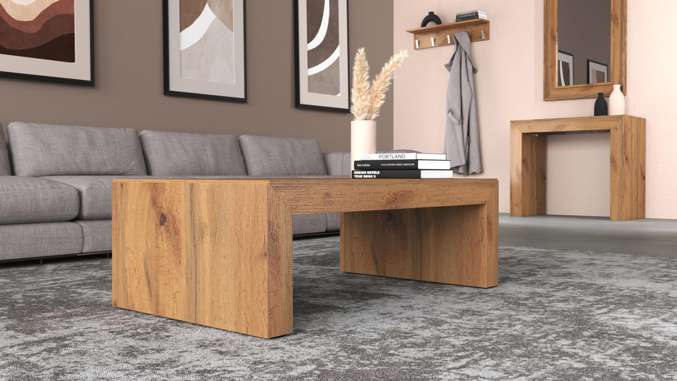 MOBILI FIVER, Mesa de Centro Angelica Madera Rustica, mesita salón, mesita Auxiliar Baja, Made In Italy