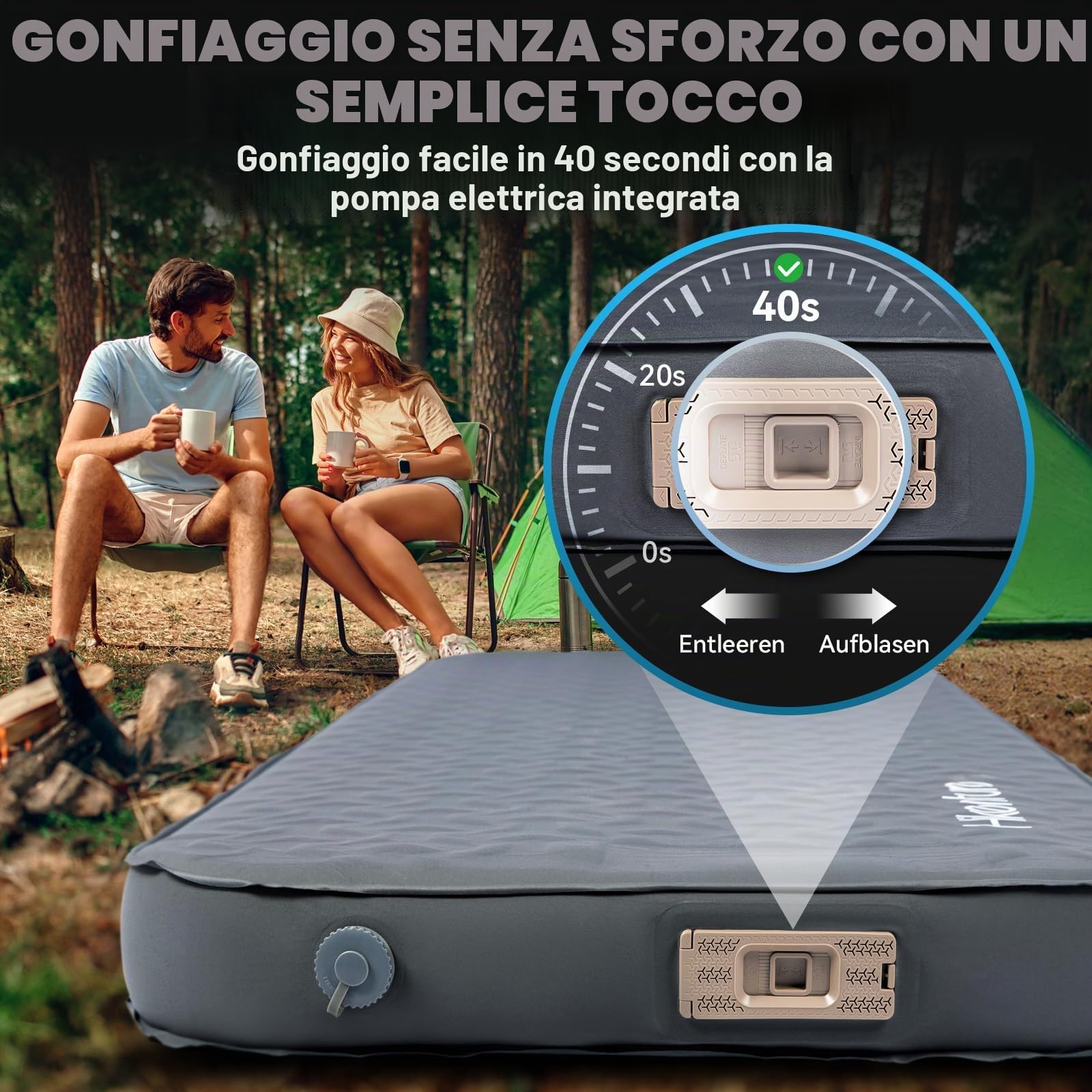 HIKENTURE Materassino autogonfiabile con pompa elettrica, 10 cm, gommapiuma, valore 9,5 R, per esterni, tenda, escursionismo