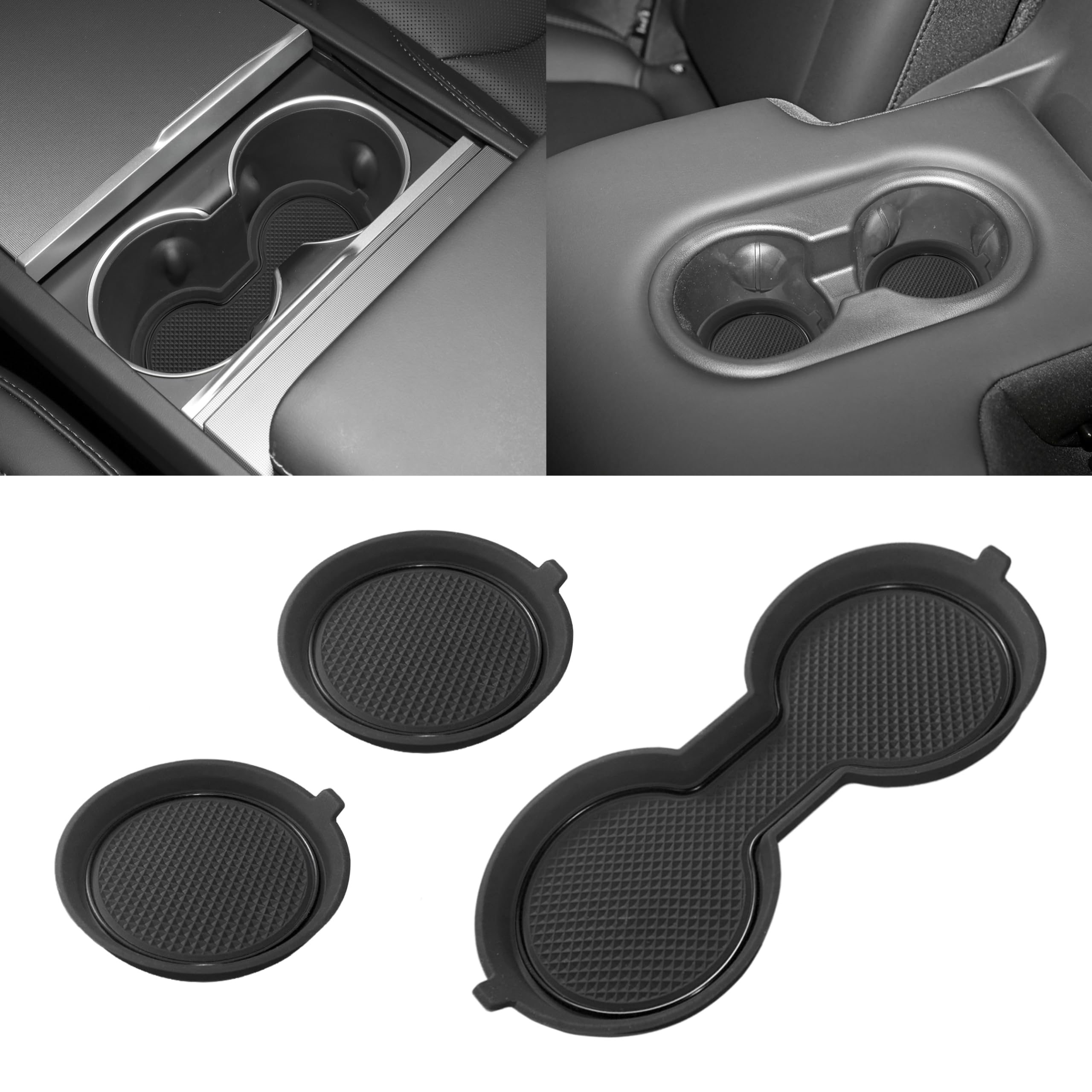 SENSHINE Cup Holder Inserts Liners for Tesla Model 3 Accessories 2021-2023 for Model Y 2021-2024 Center Console Cup Holder Coasters Protector Mats Pads Silicone 3Pcs (Black Trim)