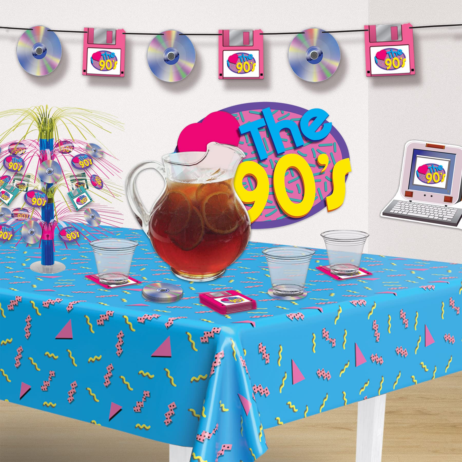 Beistle 24 Posavasos con diseño Retro de los años 90 con diseño de CD y Disquete para Bebidas para Fiestas de los años 90
