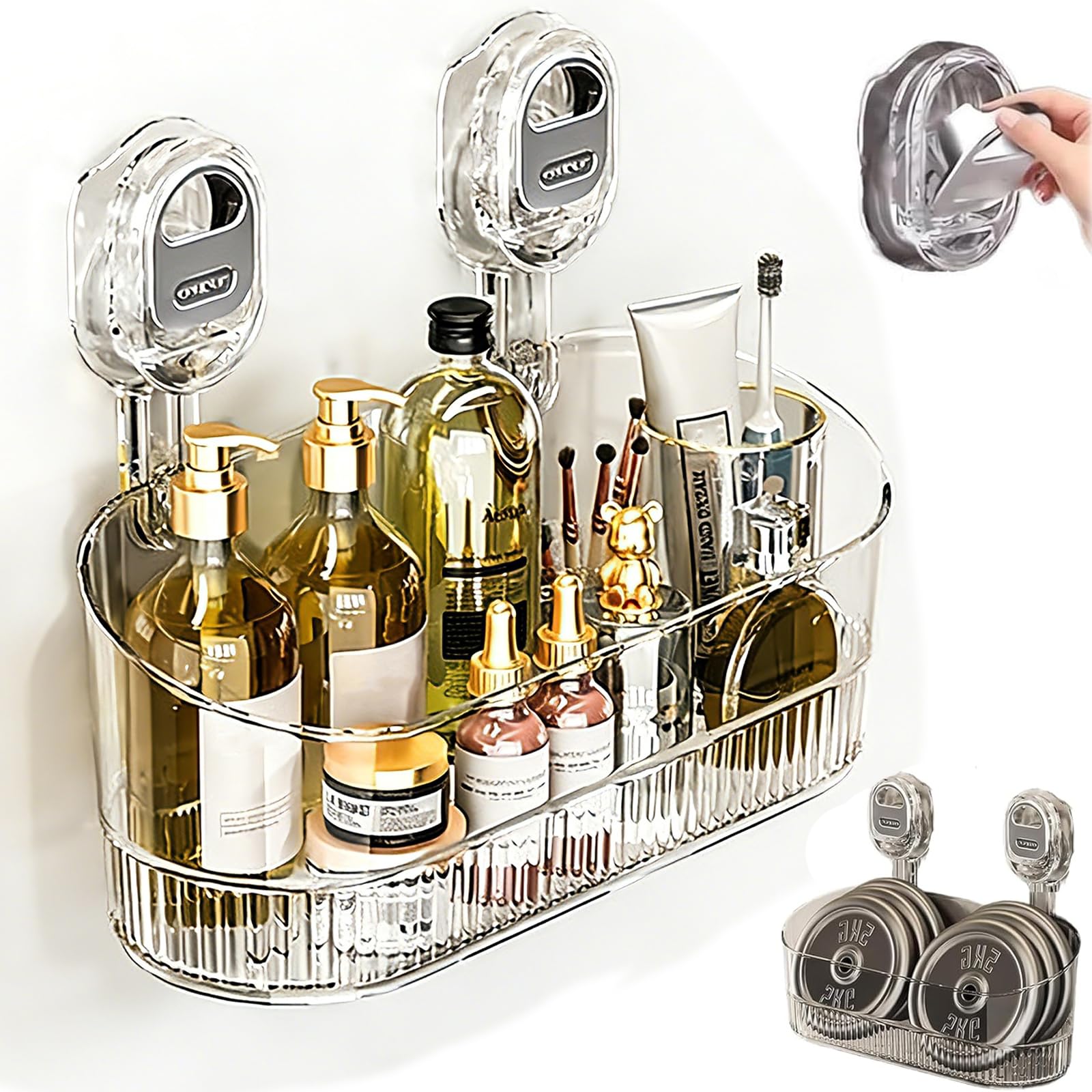 No-Drill Bathroom Suction Storage Box Large Capacity Strong Load-Bearing No Drill Bathroom Shelves Bathrooms Suction Organizer Drain Rack