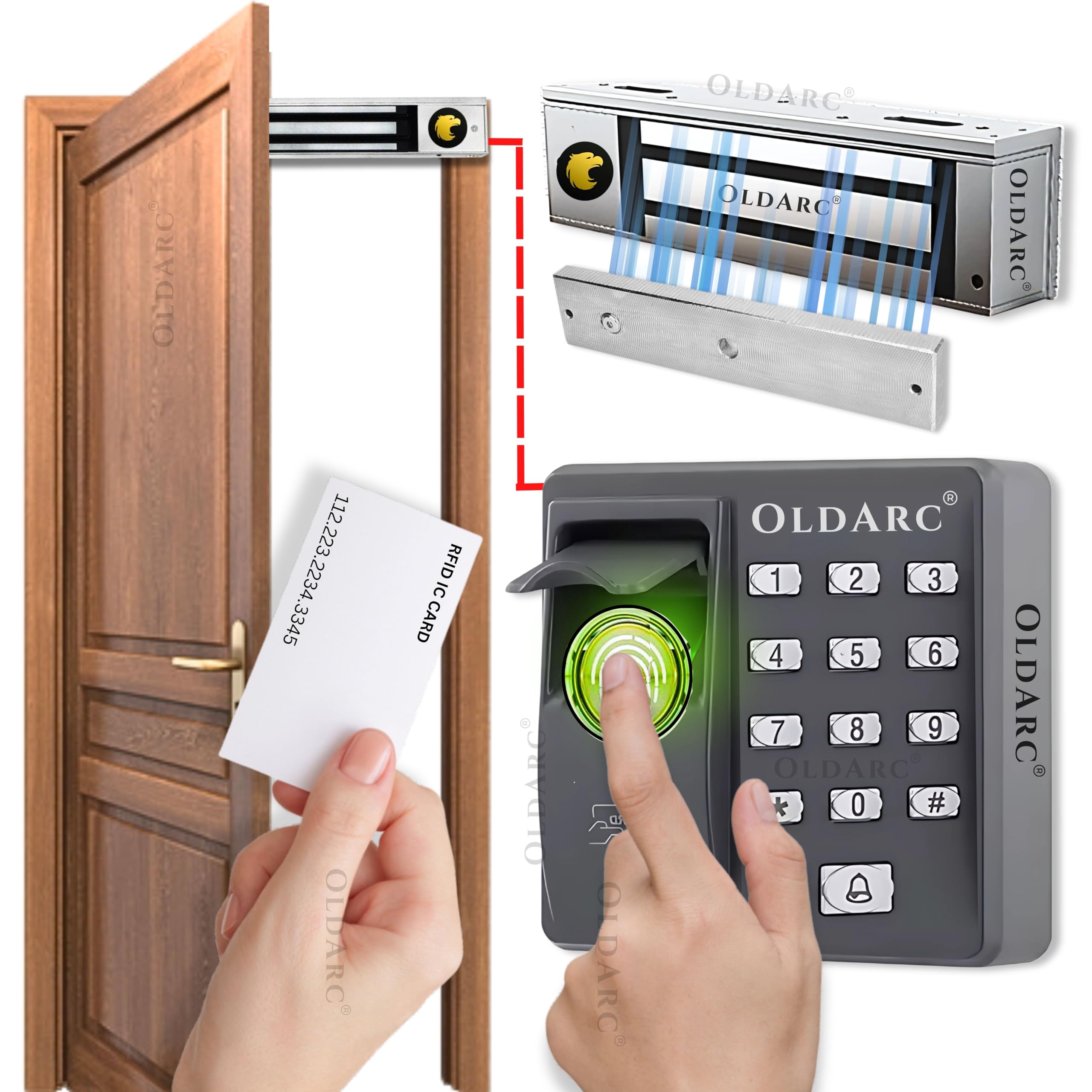 OldArc EF5 Fingerprint Door Lock kit | EM Lock 600lbs | Office Door Fingerprint + Pin + RFID Card Door Access Control | 500 User | Electromagnetic Door Lock | Fingerprint Biometric Door Lock-image-14
