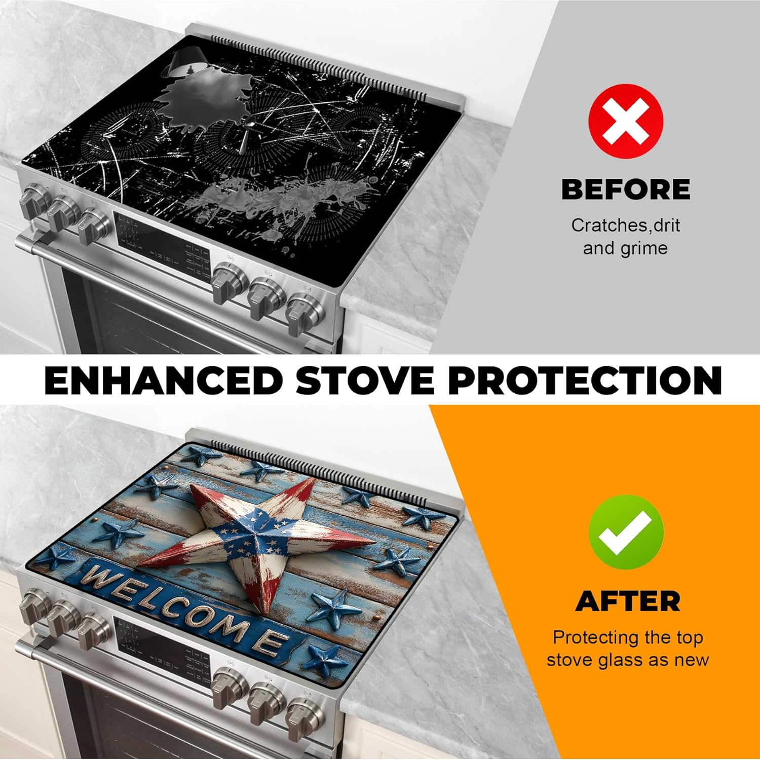 Silicone Glass Stove Top Cover- Mat for Electric Stove Protector with Anti-Slip Rubber Coating Scratch-Resistant XL Dish Drying Mats For Kitchen Counter Space (pentagram, 28.5"x 20.5")