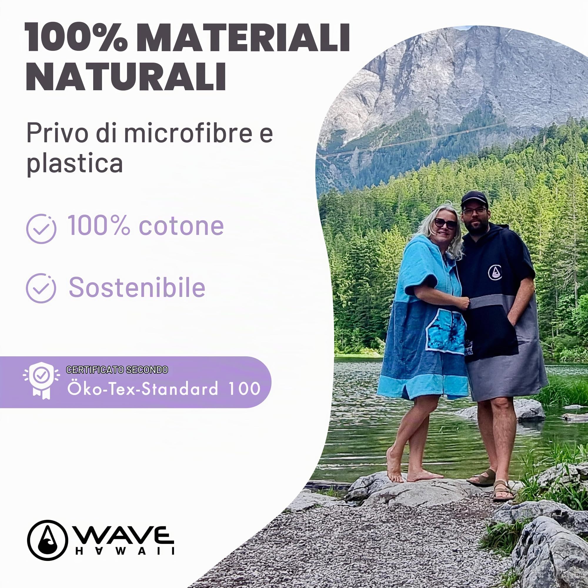 WAVE HAWAII Travel-Poncho da surf donna & uomo S-M, 151-183 cm
