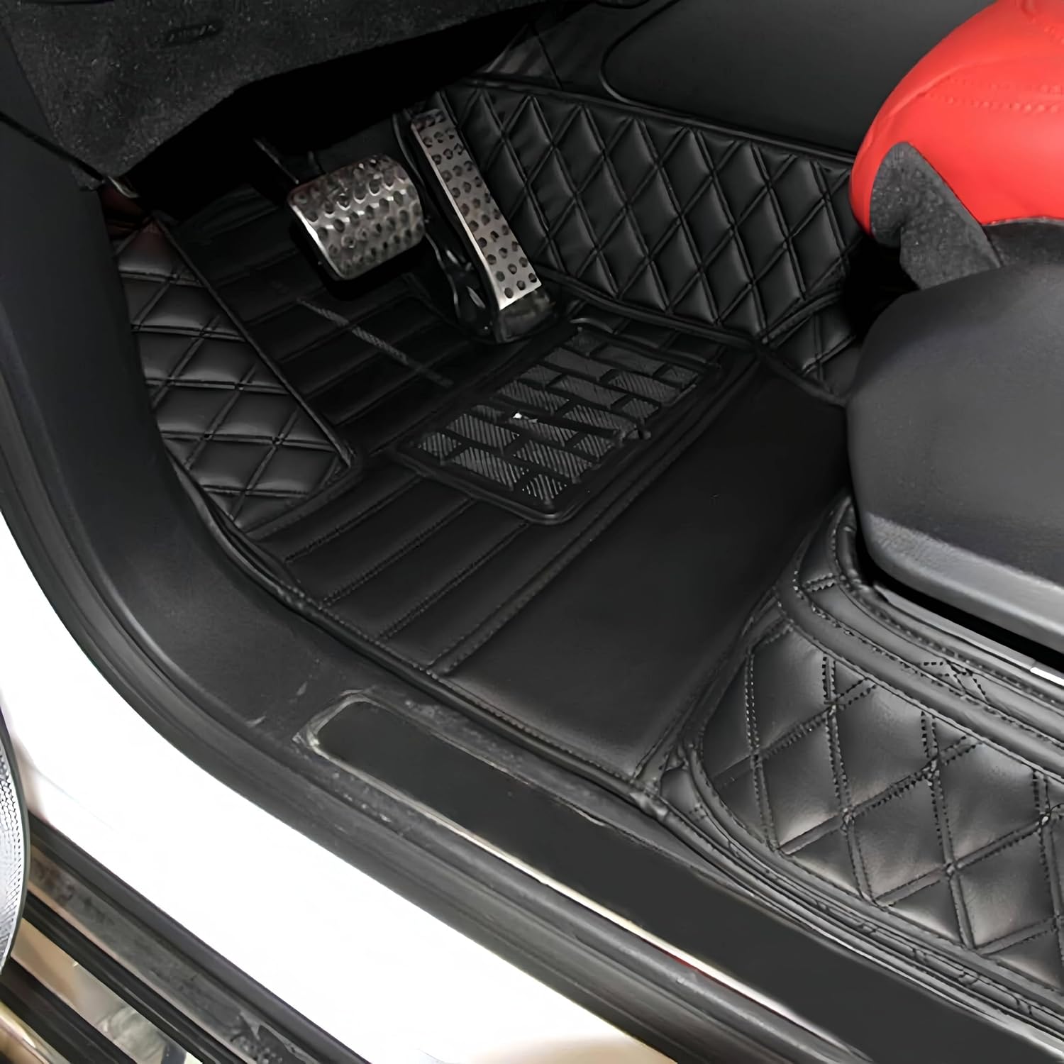 Custom Fit Car Floor Mats for Alfa Romeo Stelvio Giulia Tonale 2017-2026, Luxury Leather 3D Full Coverage Floor Liners, Waterproof All-Weather Non-Slip Protection Carpets (02-Luxury Black)