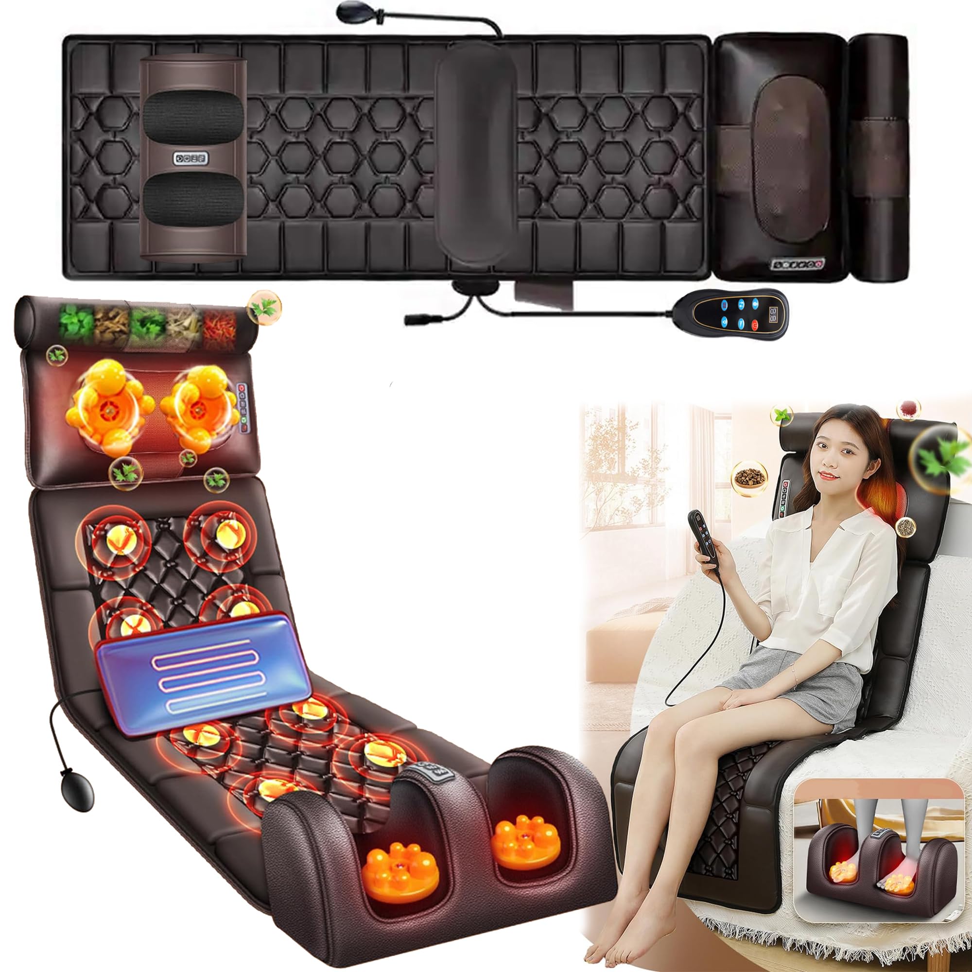 FLORISELL Electric massager machine for pain relief, full body heating vibration massage pad with movable shiatsu neck massage pillow, 9 vibrating & 3 heating mode, neck, shoulder back massager (B0D2H542WY) Amazon Price History, Amazon Price Tracker
